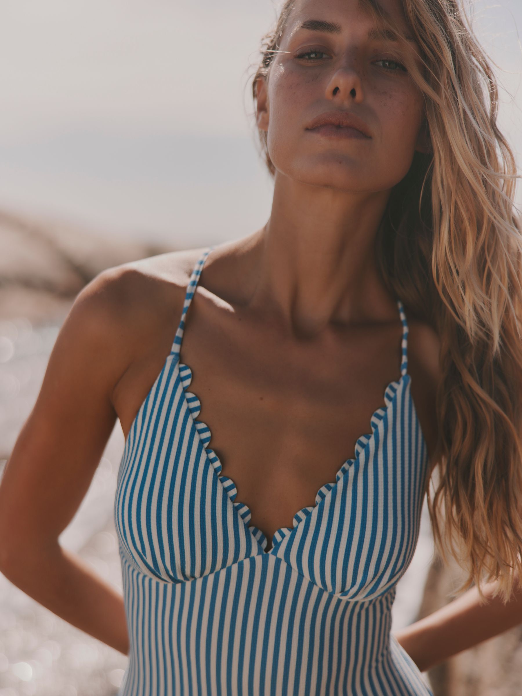 Blue and White Stripe Textured Swimsuit - Image 3 of 6