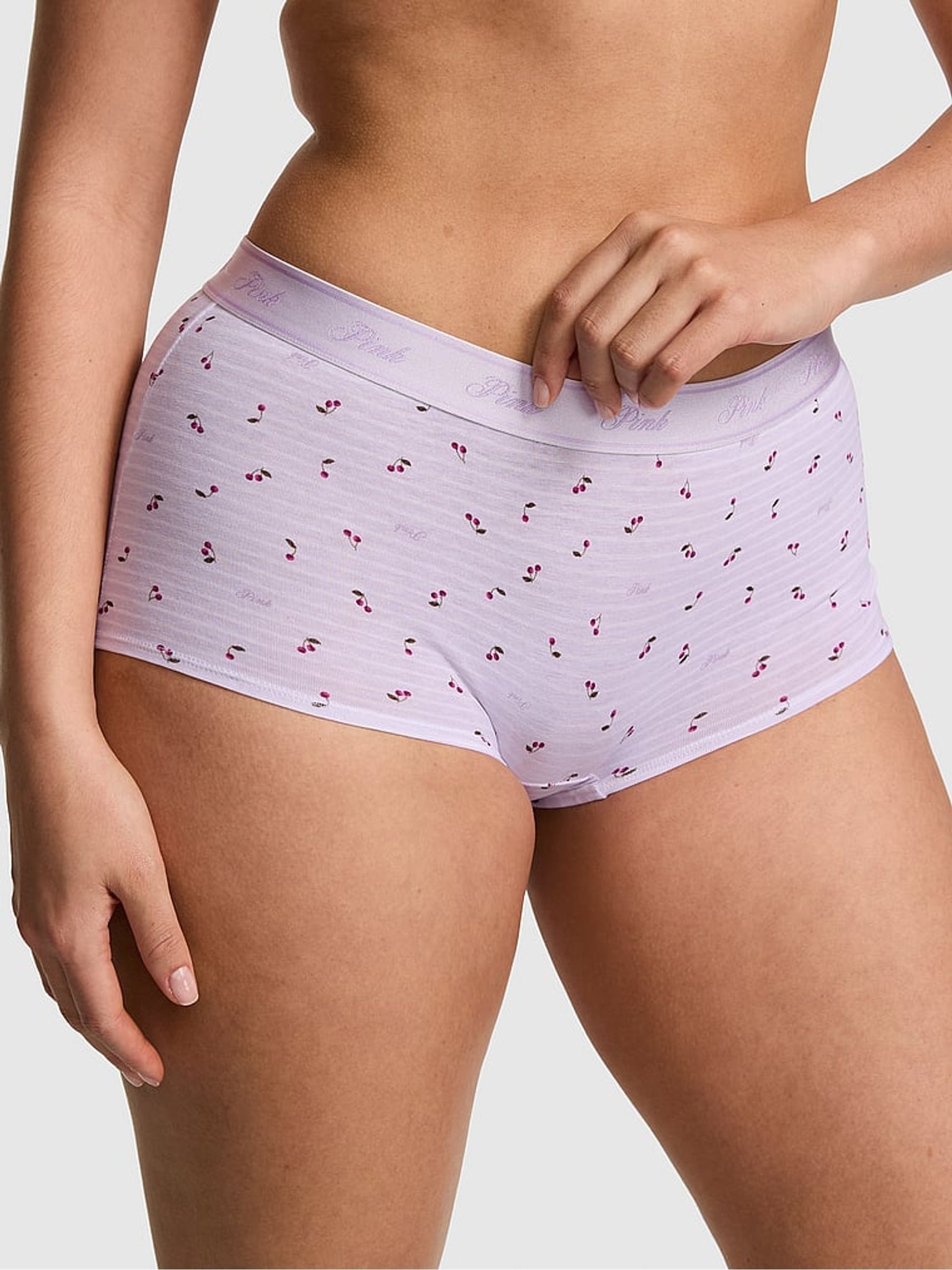 Purple Whisper Cherry Print Boyshort Cotton Logo Knickers - Image 1 of 2