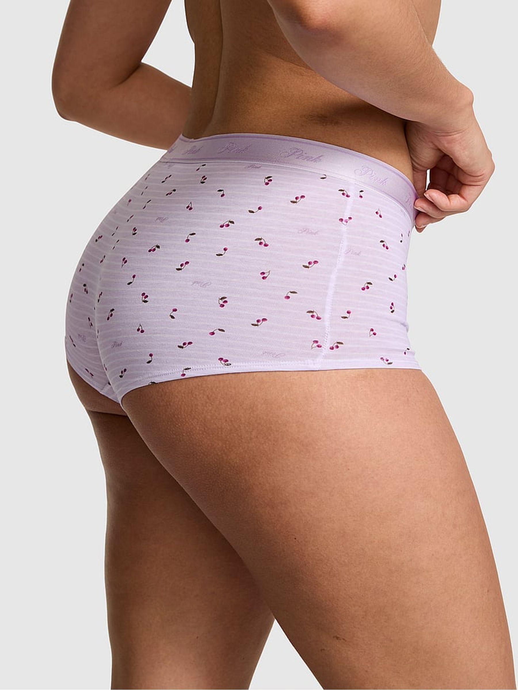 Purple Whisper Cherry Print Boyshort Cotton Logo Knickers - Image 2 of 2
