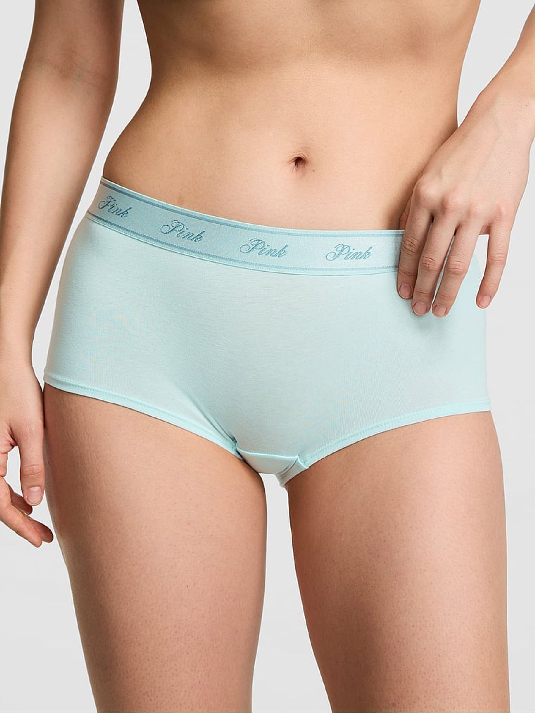 Spray Blue Boyshort Cotton Logo Knickers - Image 1 of 2