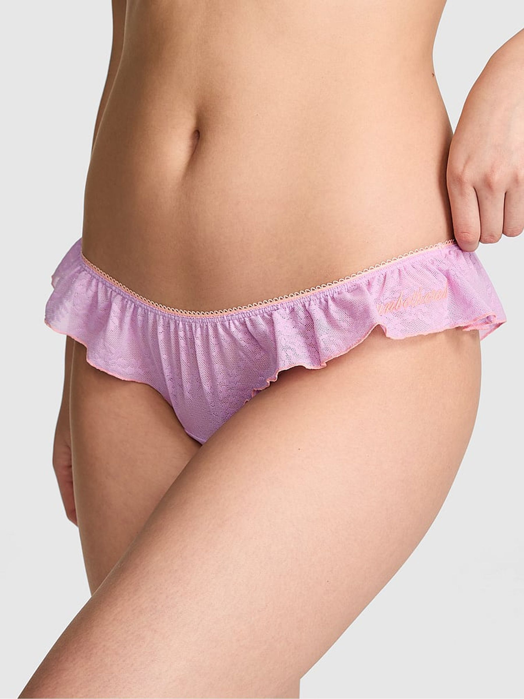 Lilac Purple 'Unbothered' Tanga Lace Knickers - Image 1 of 2