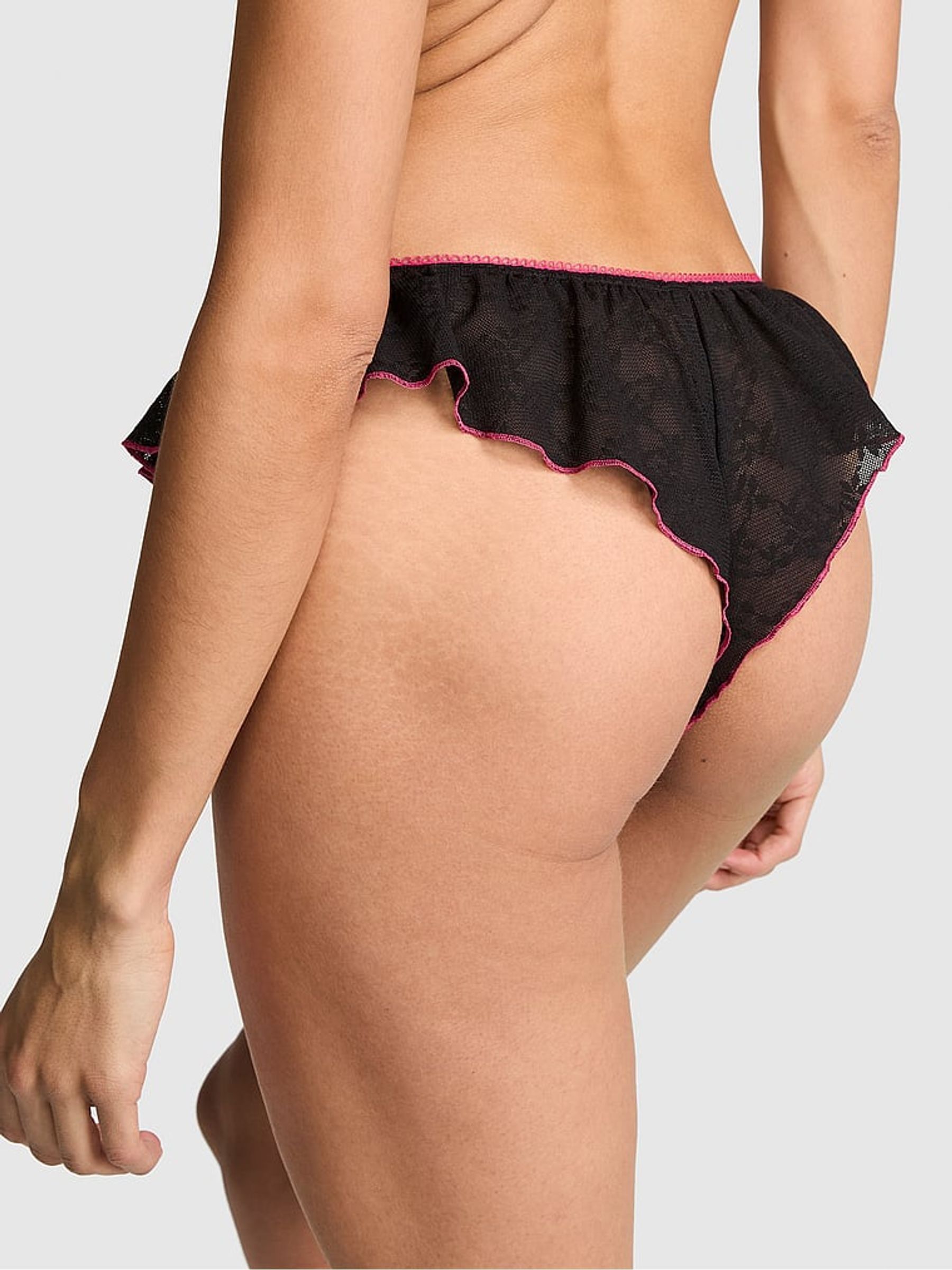 Black 'Kiss Me' Tanga Lace Knickers - Image 2 of 2