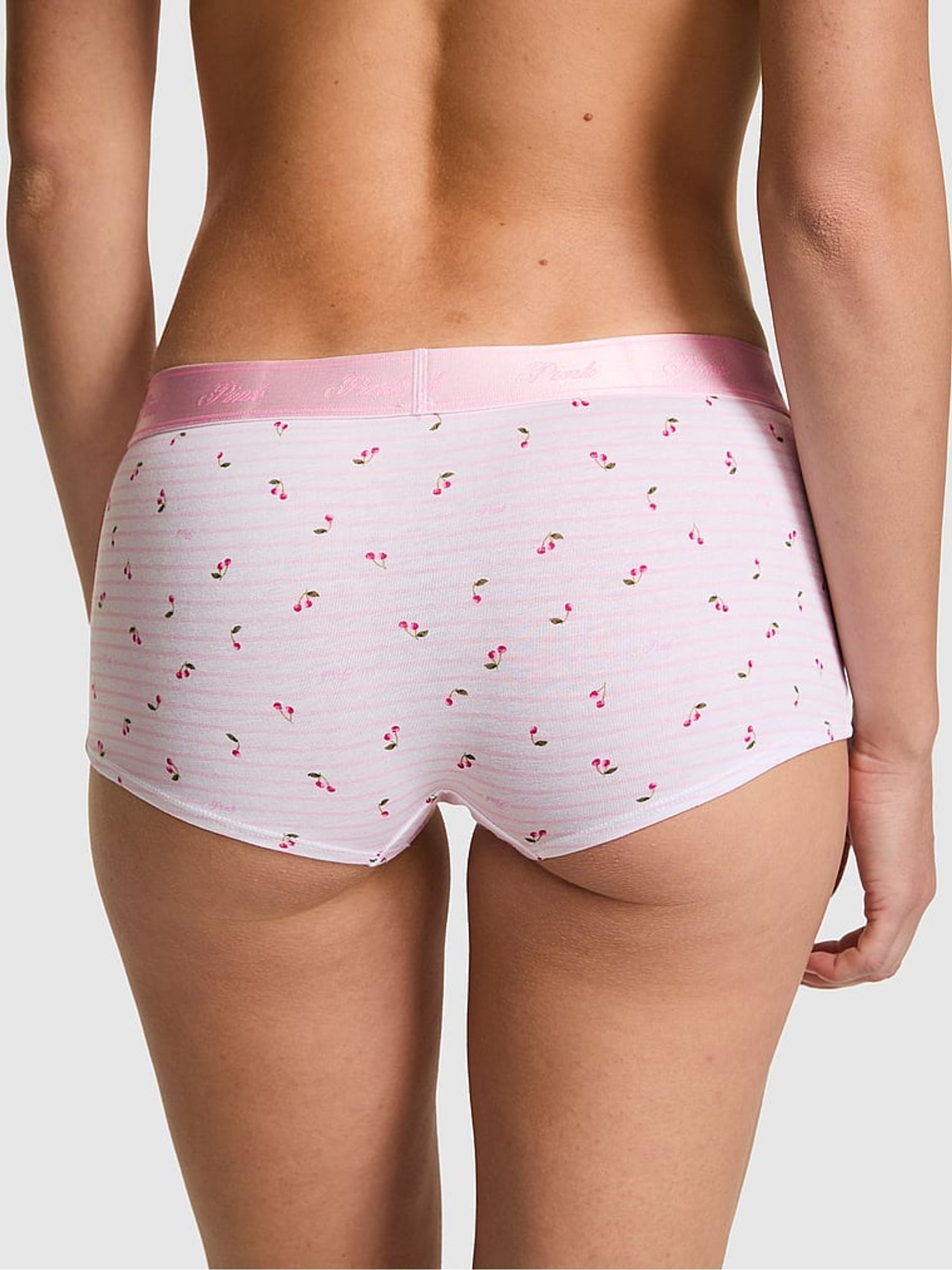Pink Tulip Cherry Print Boyshort Cotton Logo Knickers - Image 2 of 2