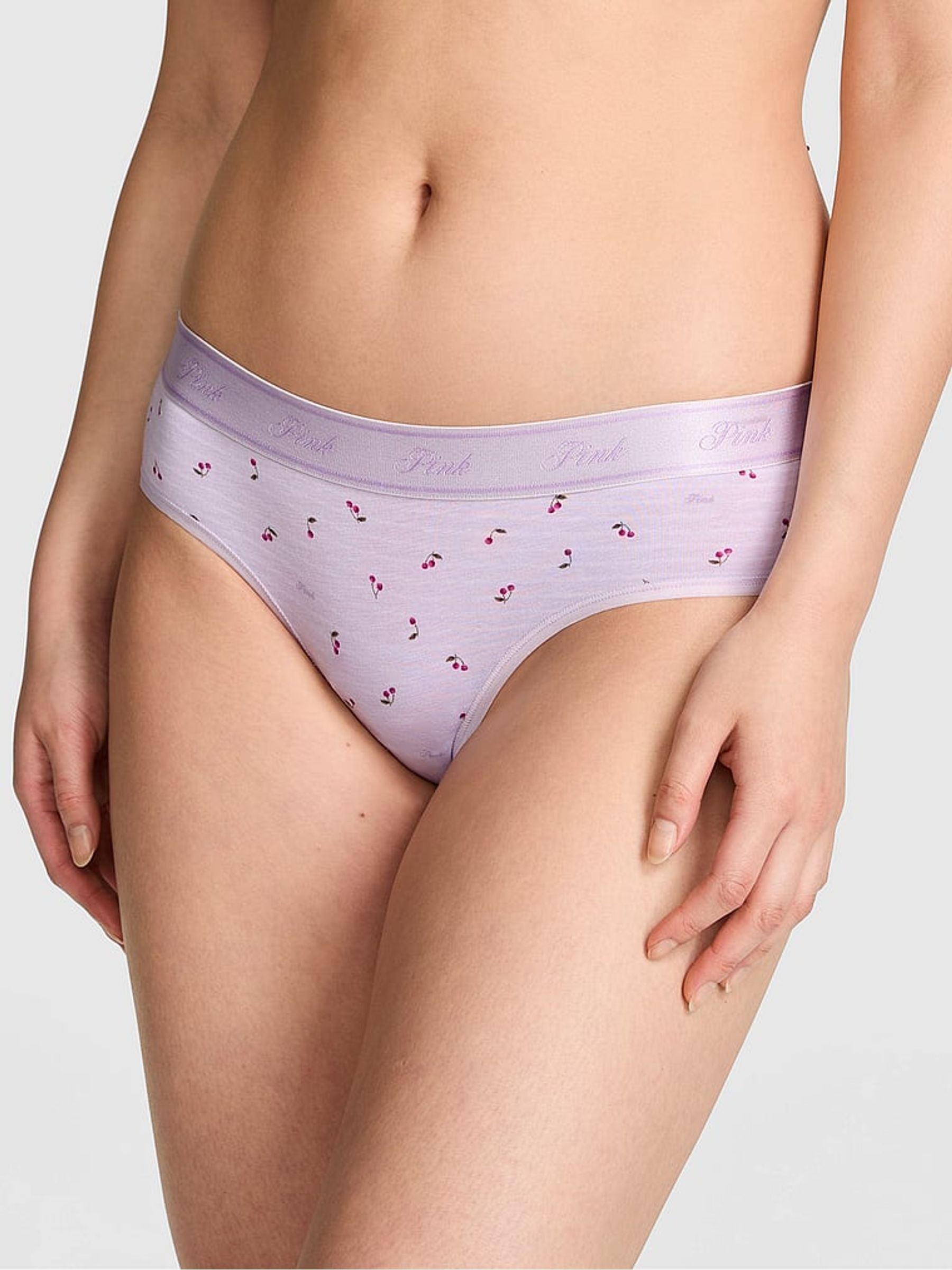 Purple Whisper Cherry Print Hipster Cotton Logo Knickers - Image 1 of 2