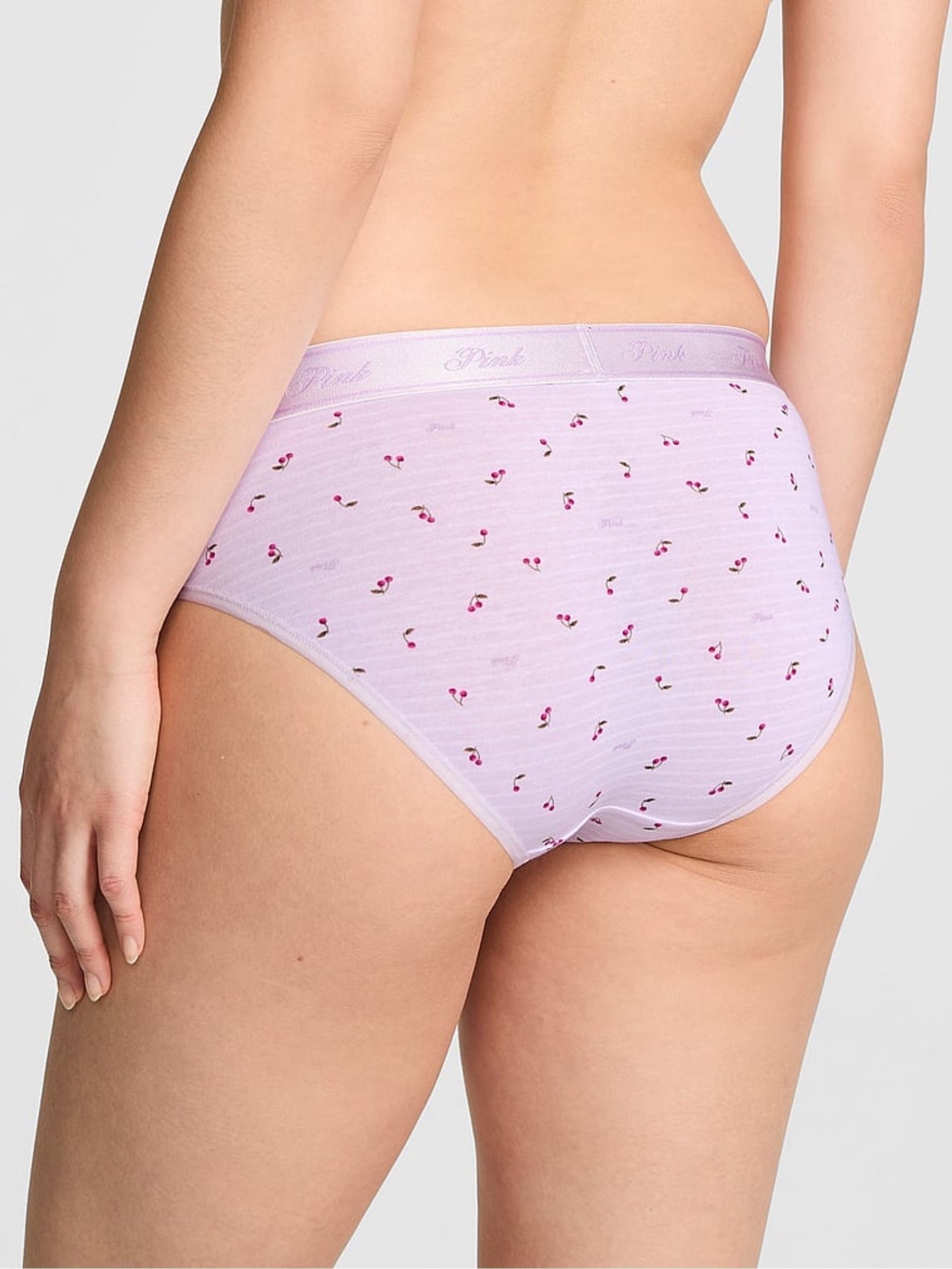 Purple Whisper Cherry Print Hipster Cotton Logo Knickers - Image 2 of 2