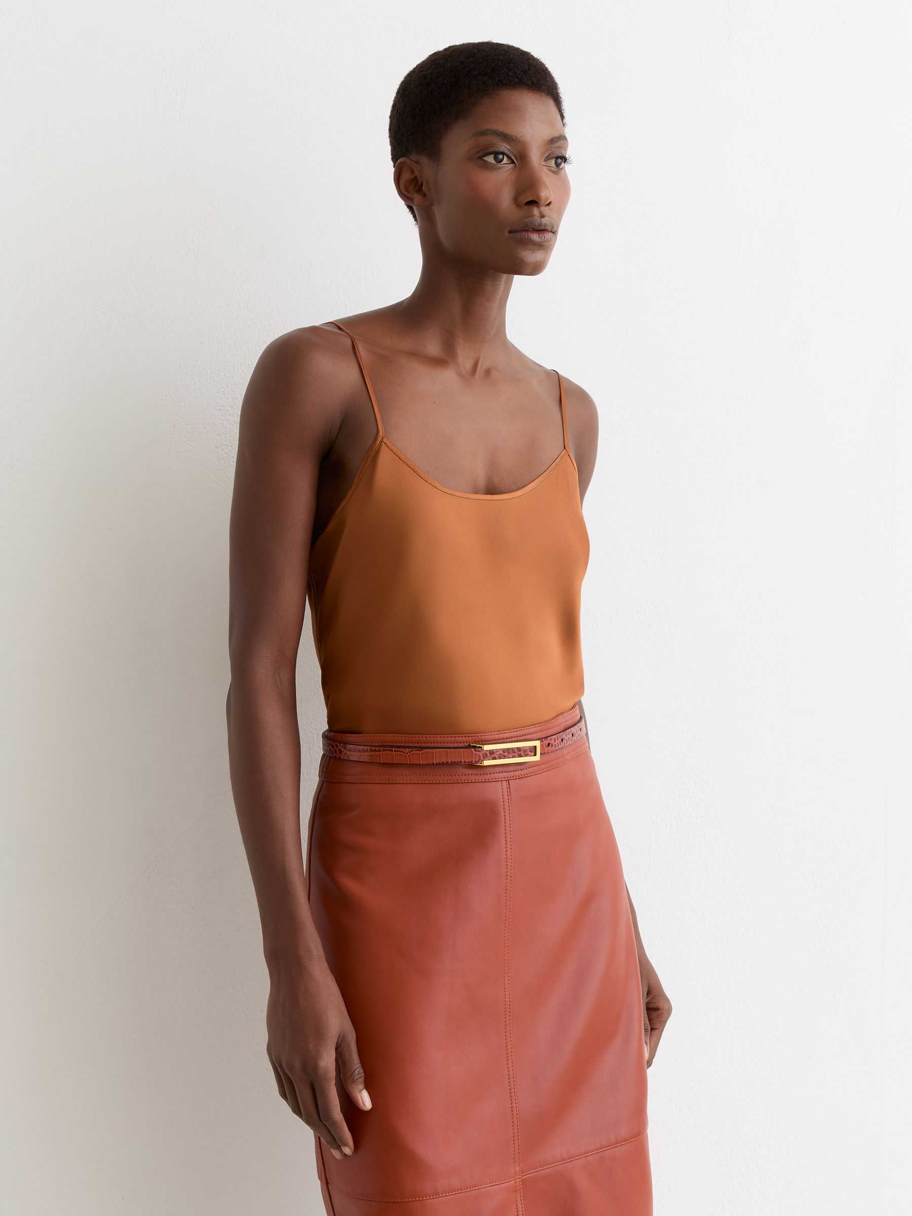 Leather Crocodile-Effect Belt in Tan - Image 1 of 4