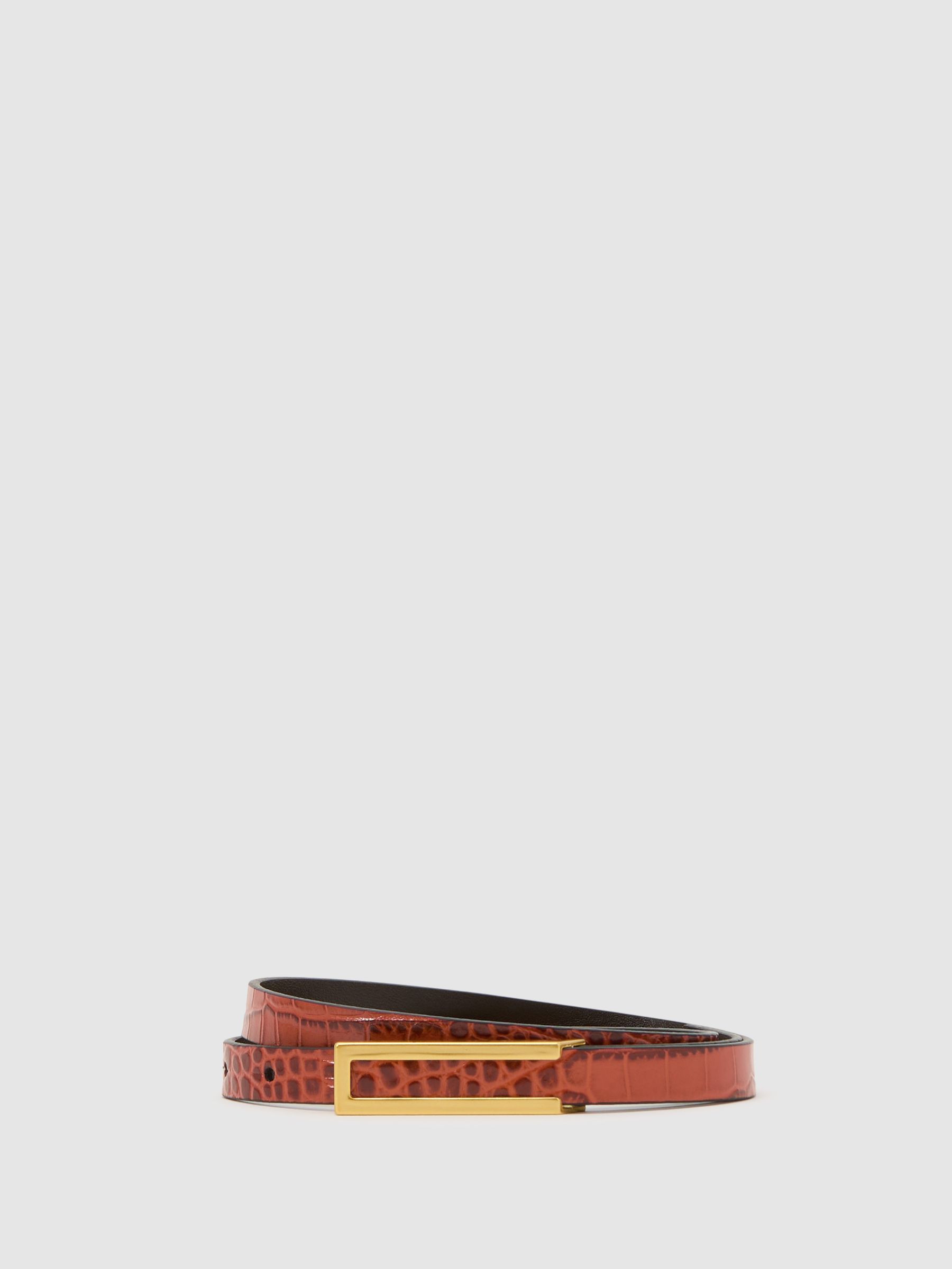 Leather Crocodile-Effect Belt in Tan - Image 2 of 4