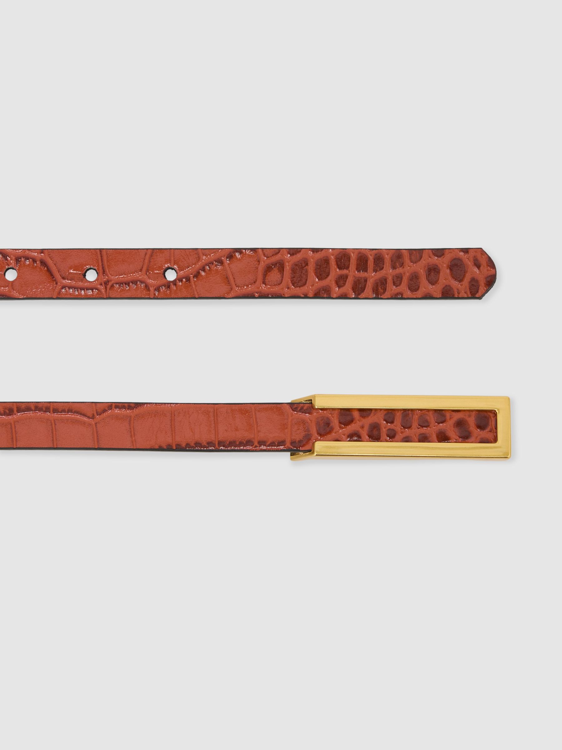 Leather Crocodile-Effect Belt in Tan - Image 3 of 4