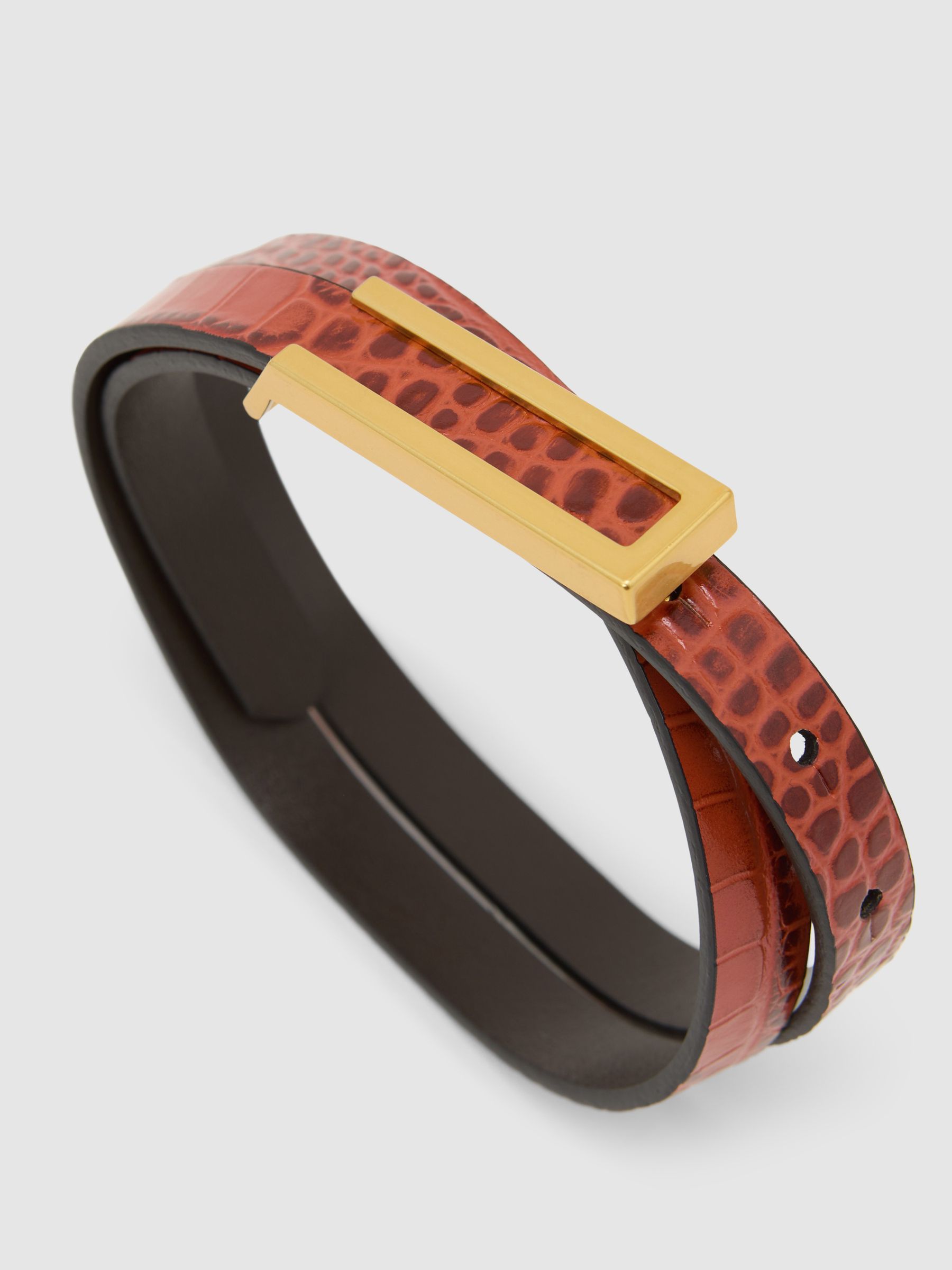 Leather Crocodile-Effect Belt in Tan - Image 4 of 4