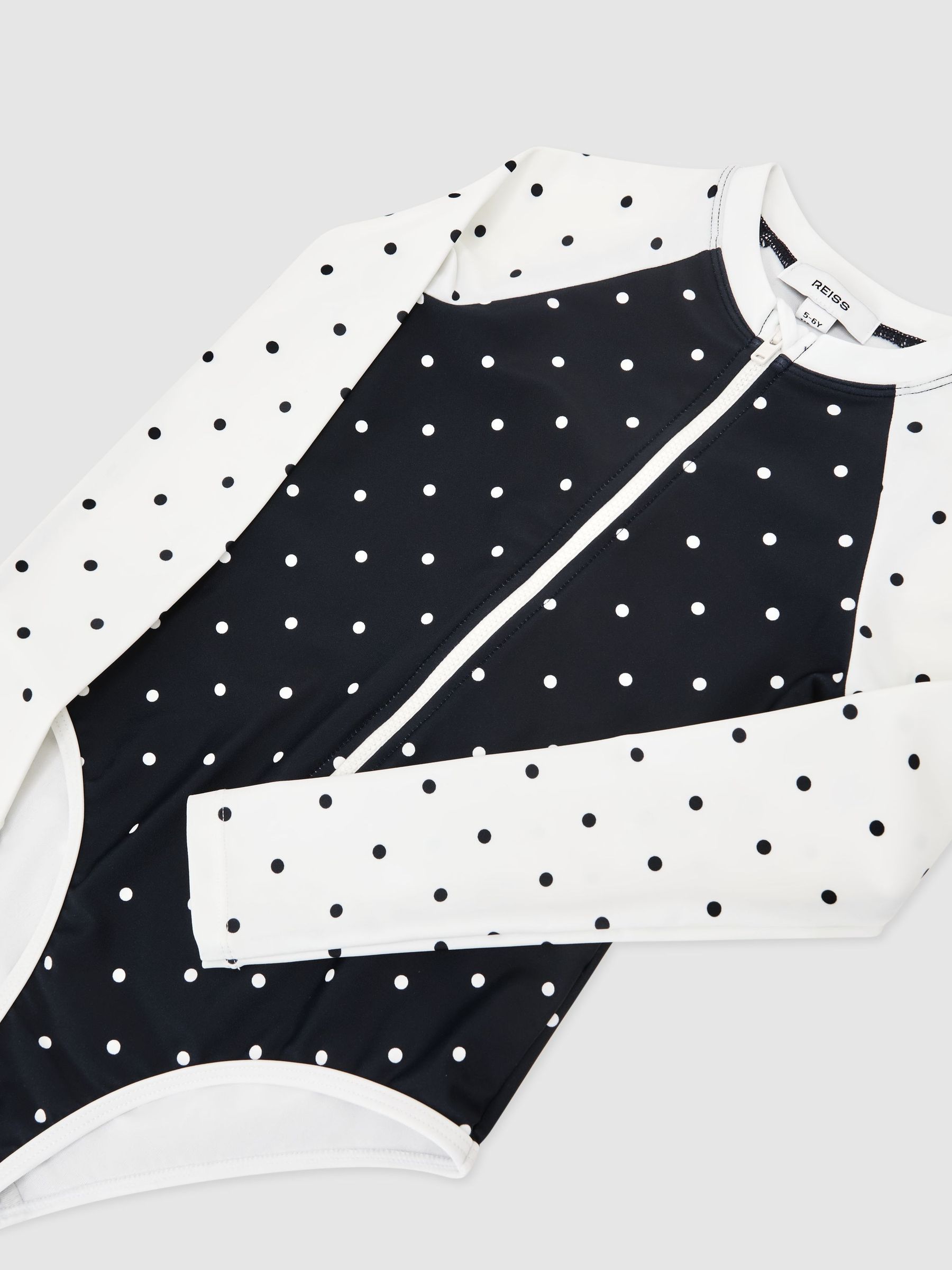 3-9 yrs Polka-Dot Long-Sleeve Swimsuit in Navy/Ivory - Image 3 of 3