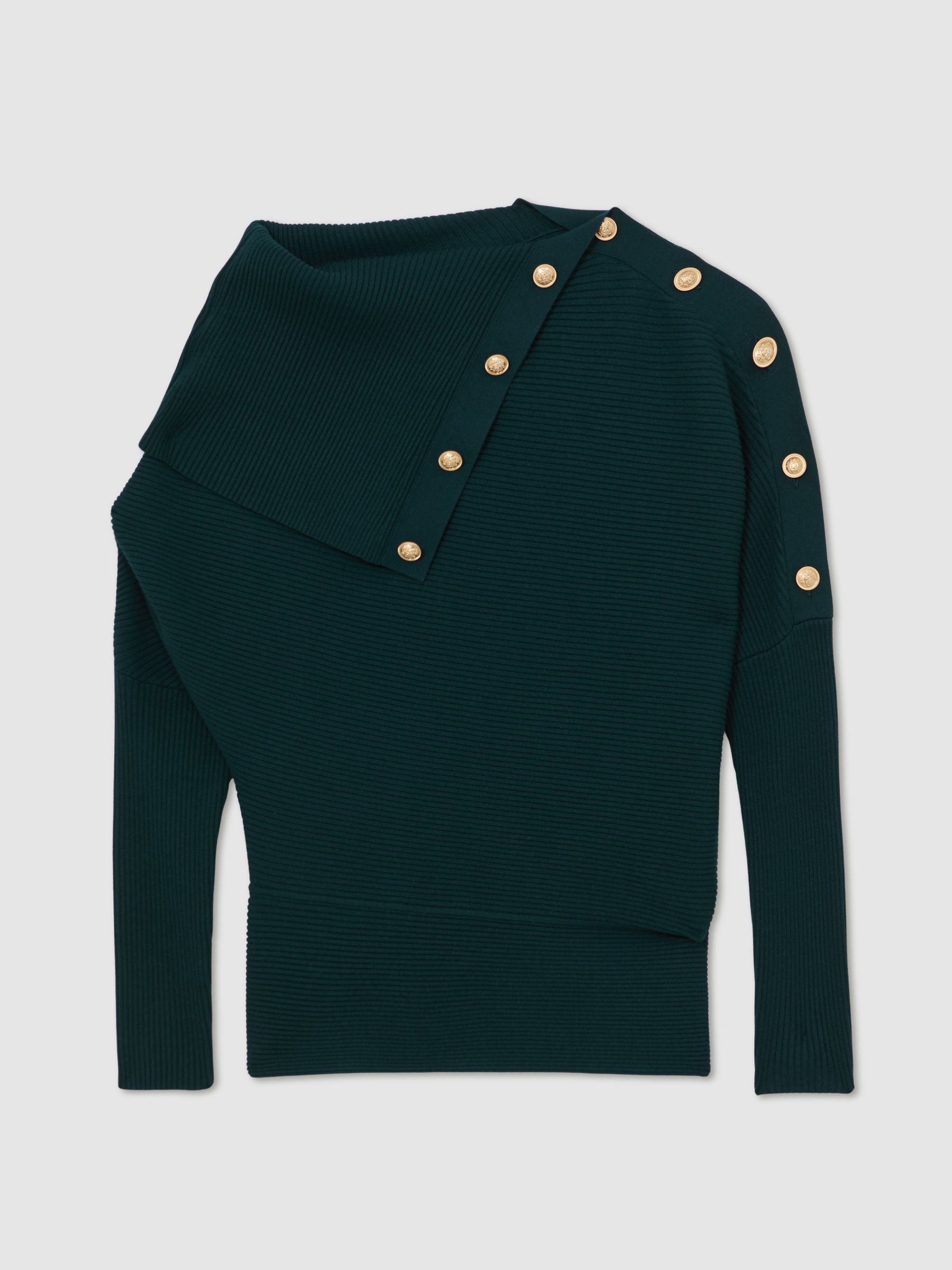 Rib-Knit Button Shawl Jumper in Teal Blue - image 1