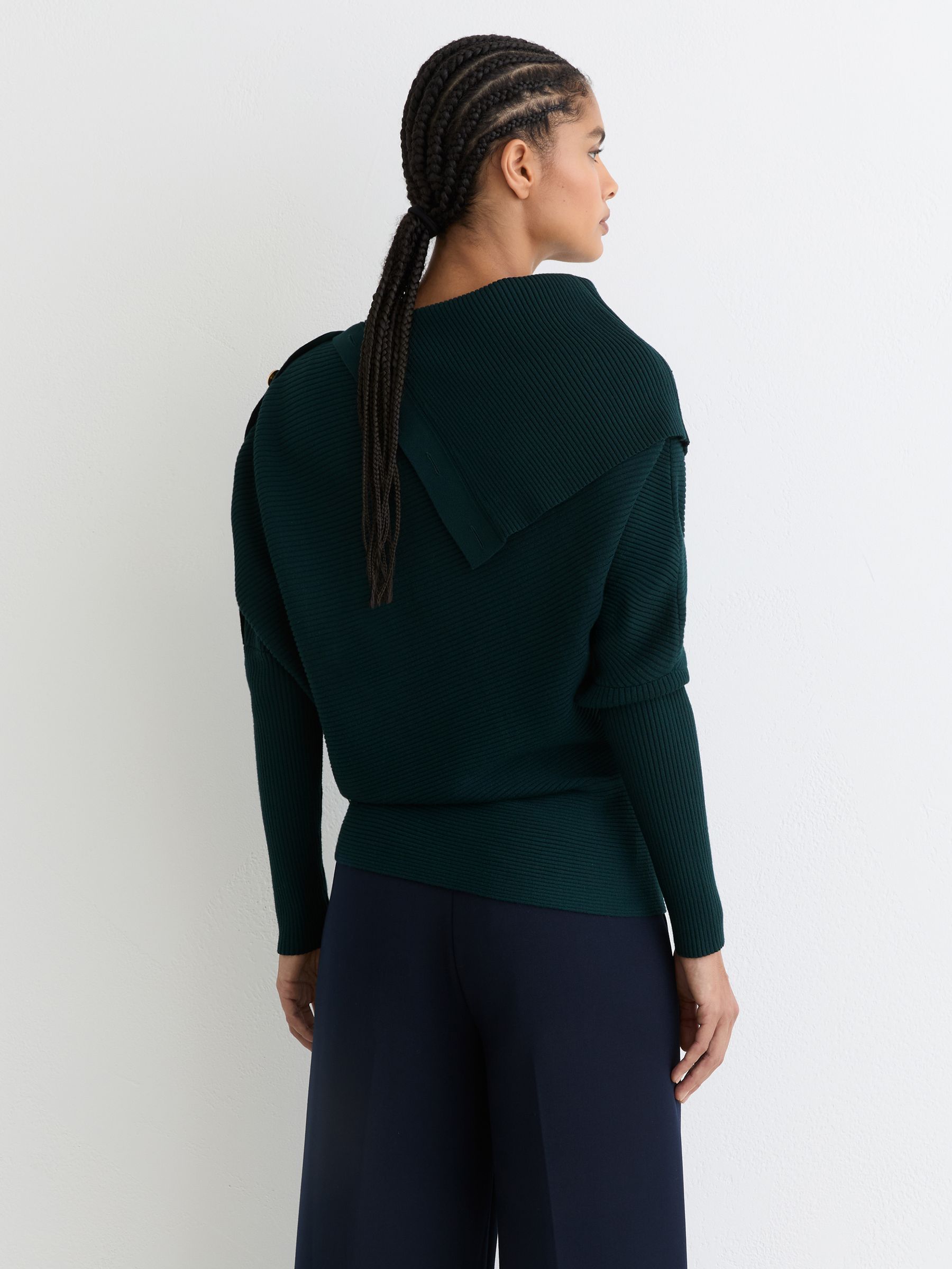 Rib-Knit Button Shawl Jumper in Teal Blue - image 5