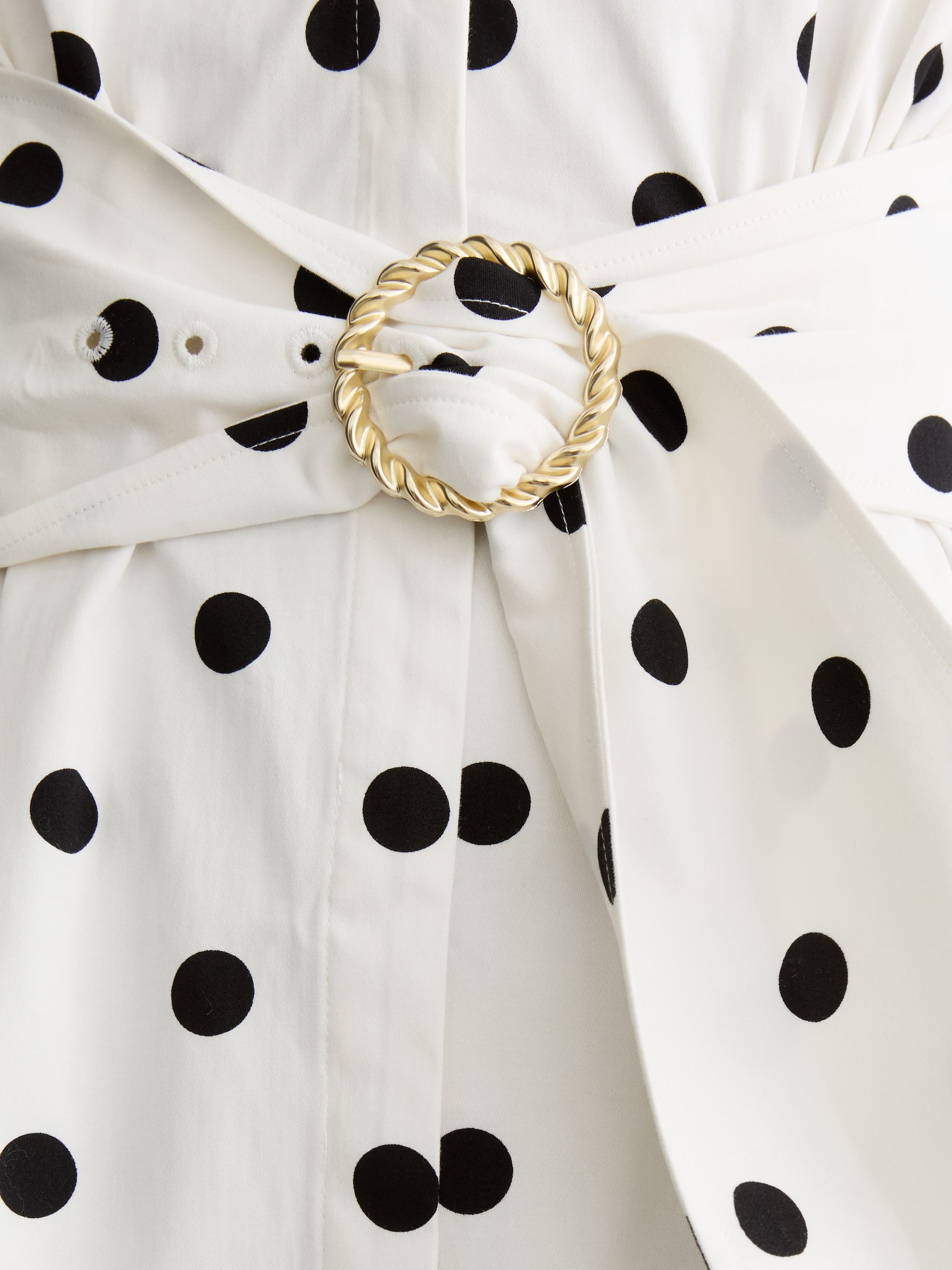 Cotton Floral Belted Midi Dress with Stretch in Black/Ivory Polka-Dot - image 3