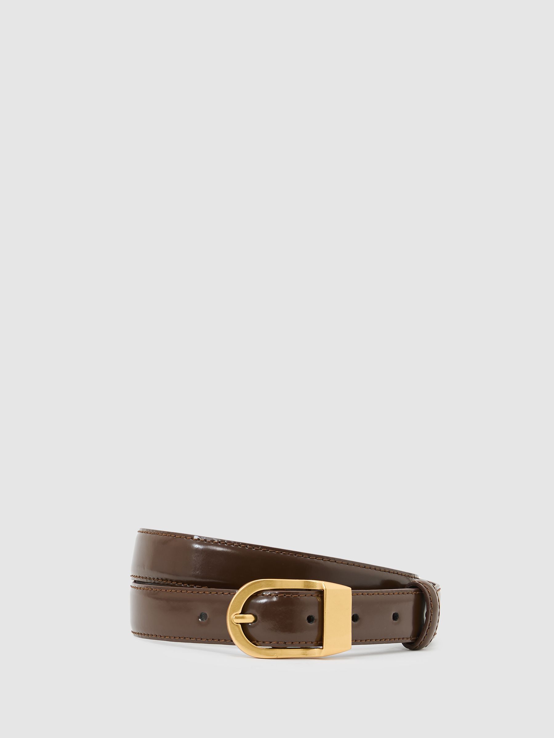 Leather Curved-Buckle Belt in Chocolate - Image 1 of 4