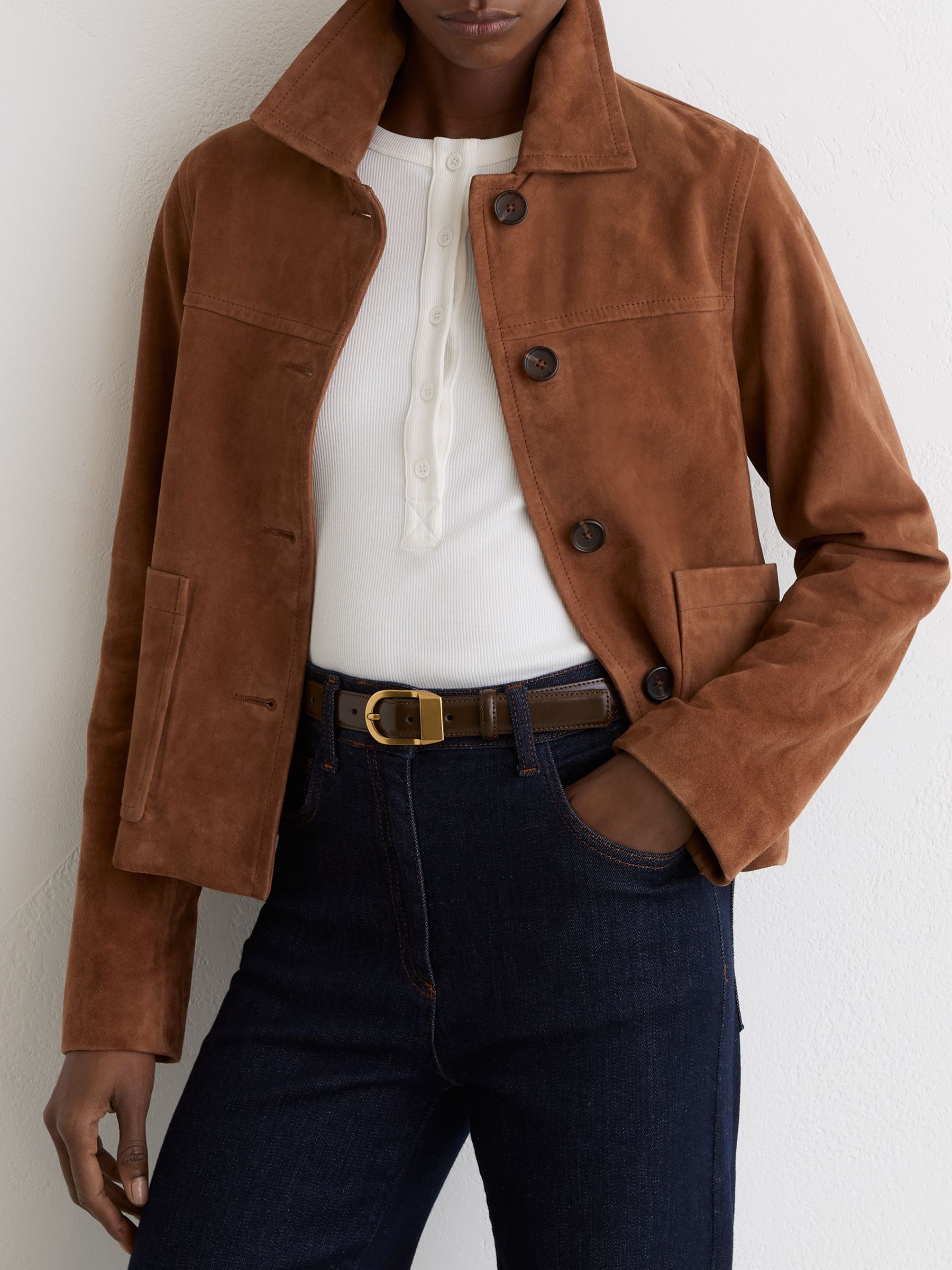 Leather Curved-Buckle Belt in Chocolate - Image 2 of 4