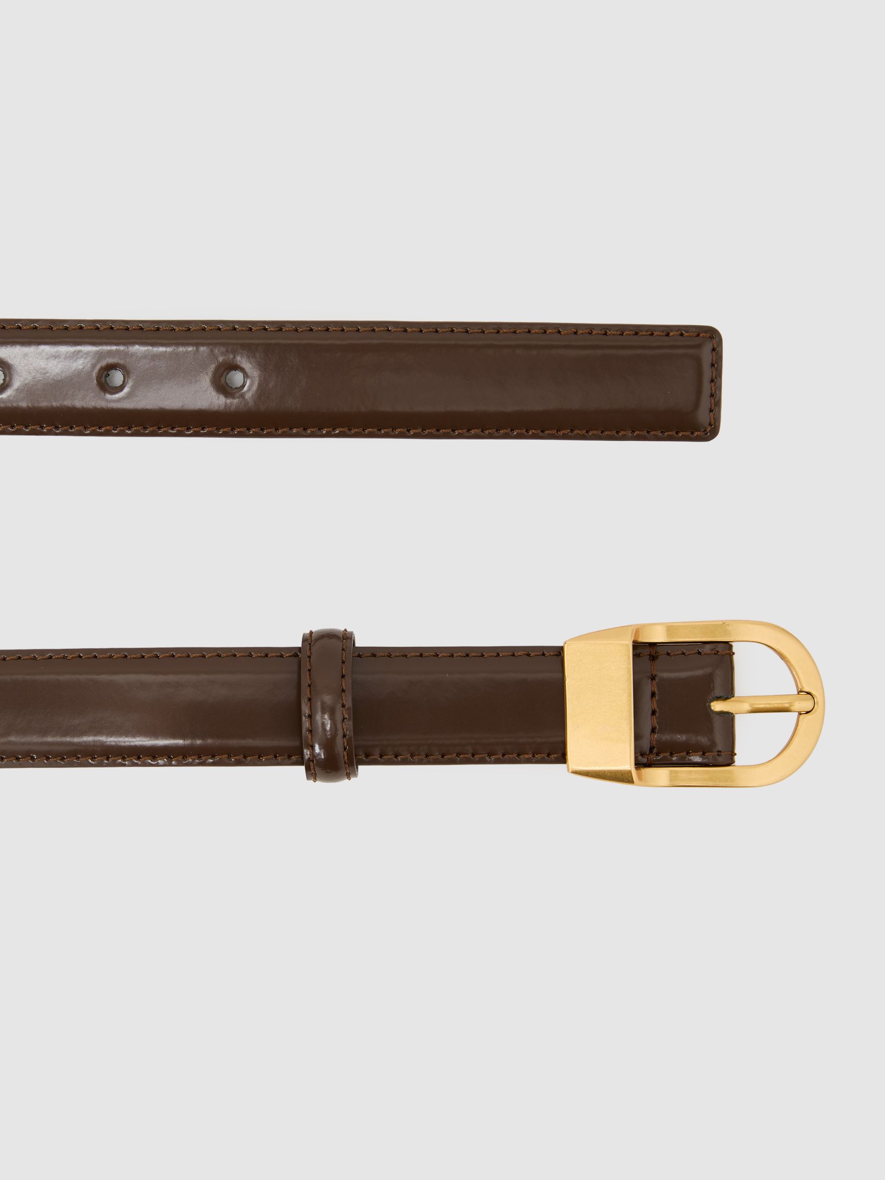Leather Curved-Buckle Belt in Chocolate - Image 3 of 4