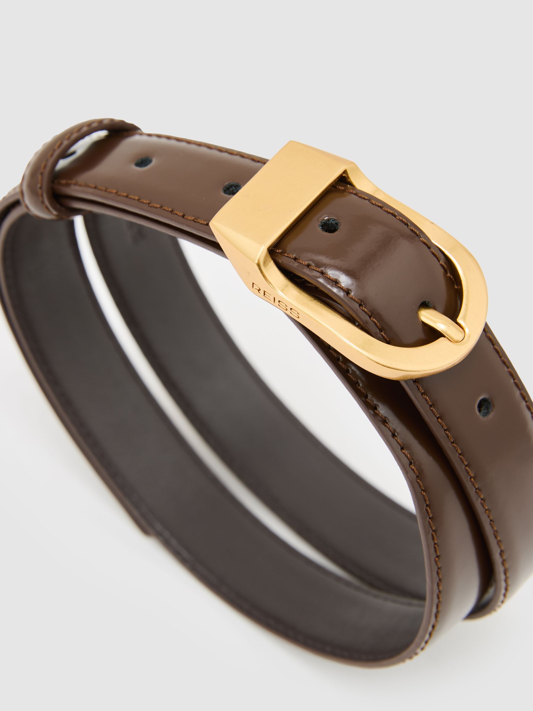 Leather Curved-Buckle Belt in Chocolate - image 2