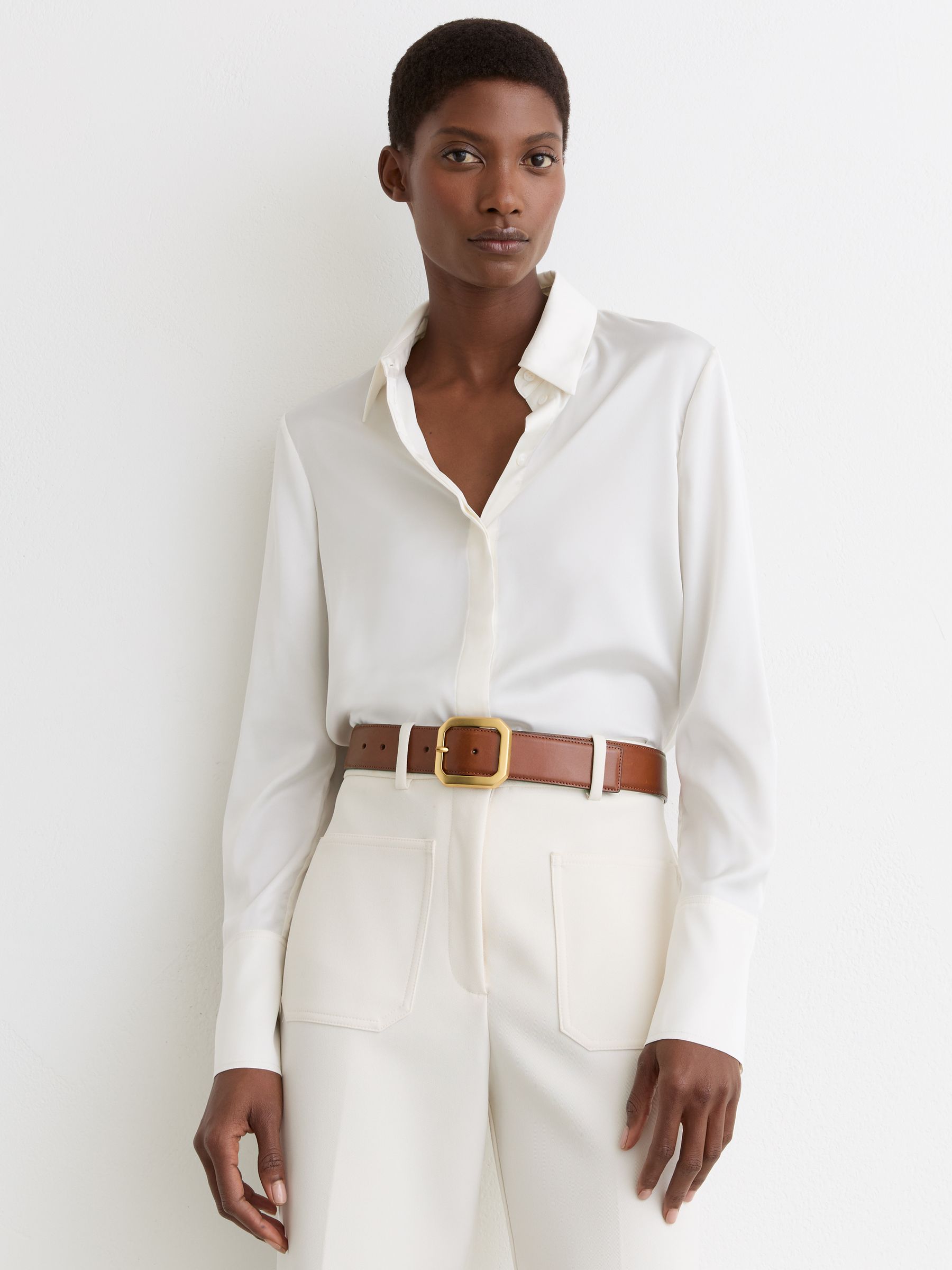 Leather Edged-Buckle Belt in Tan - image 1