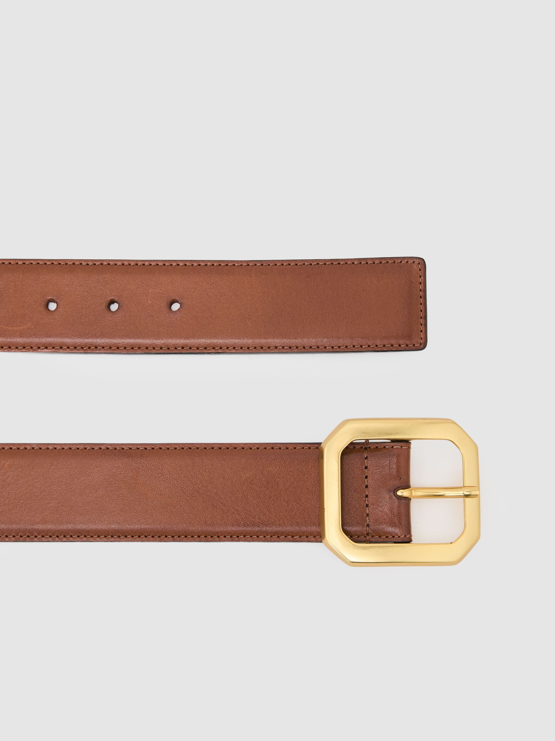 Leather Edged-Buckle Belt in Tan - image 3