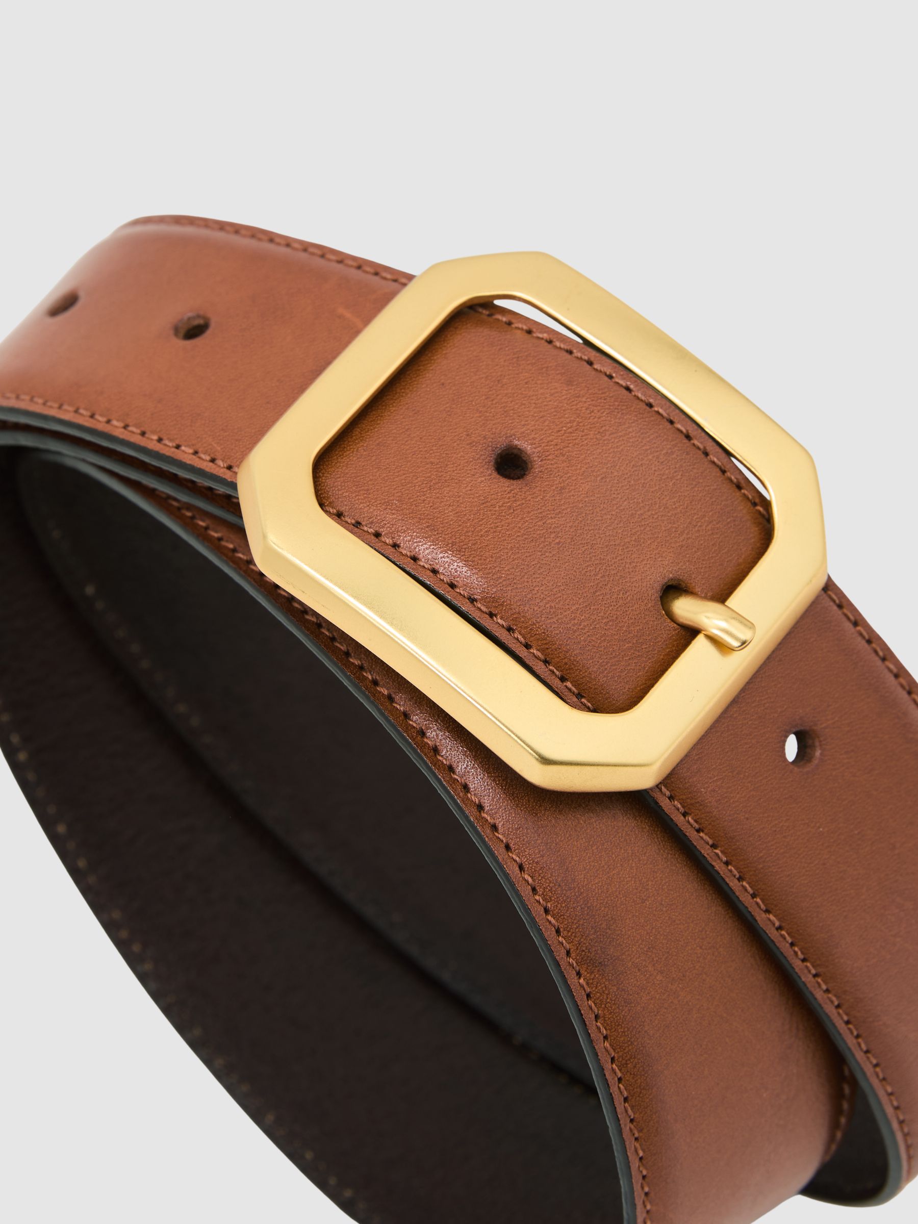 Leather Edged-Buckle Belt in Tan - image 2