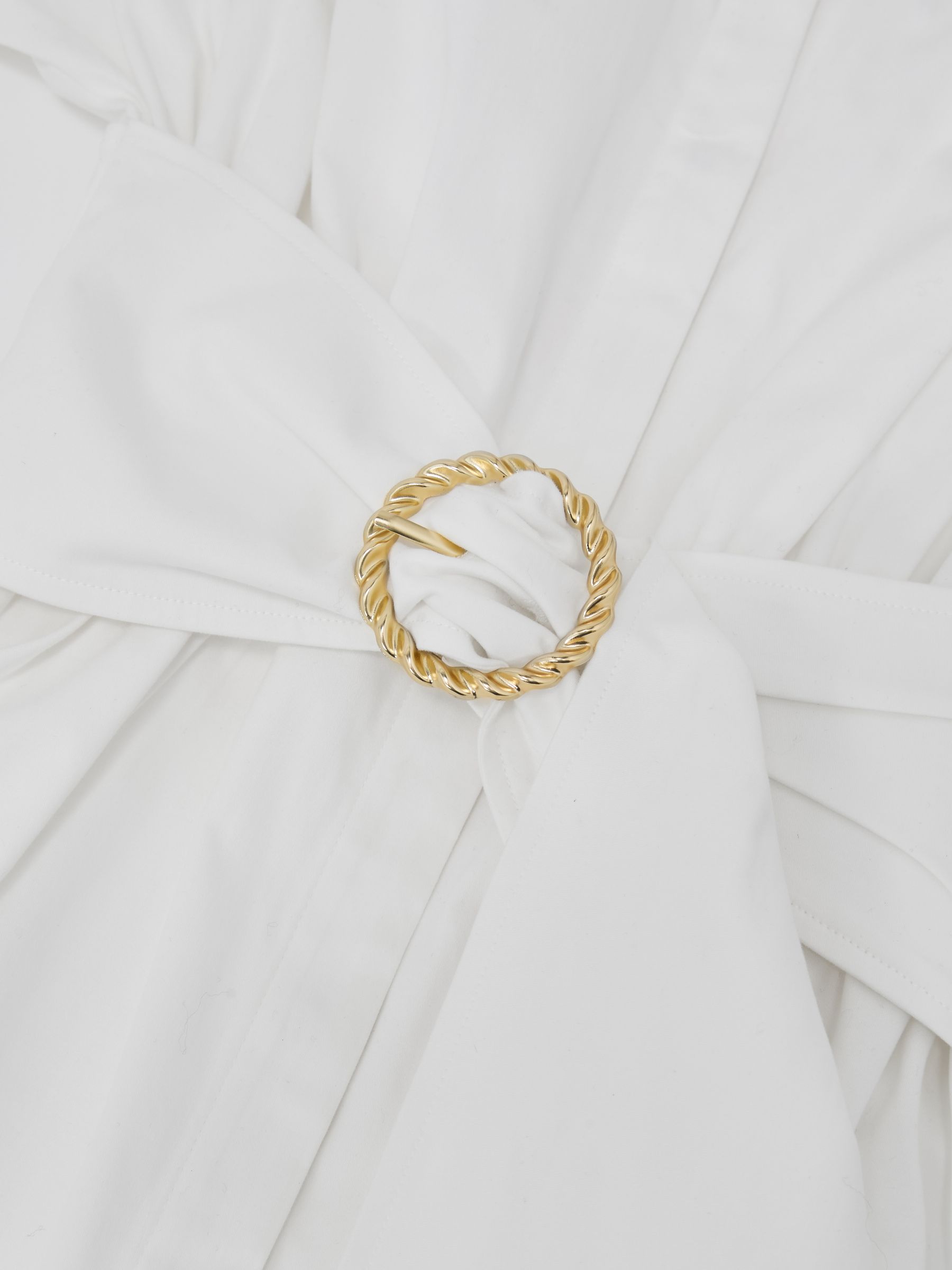 Cotton Short-Sleeve Belted Midi Dress with Stretch in Ivory - Image 7 of 7