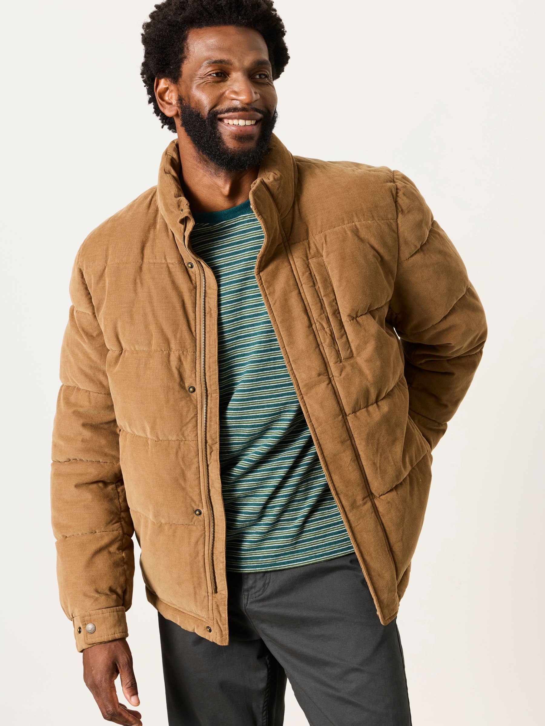 Cord Padded Jacket in Stone - Image 1 of 7