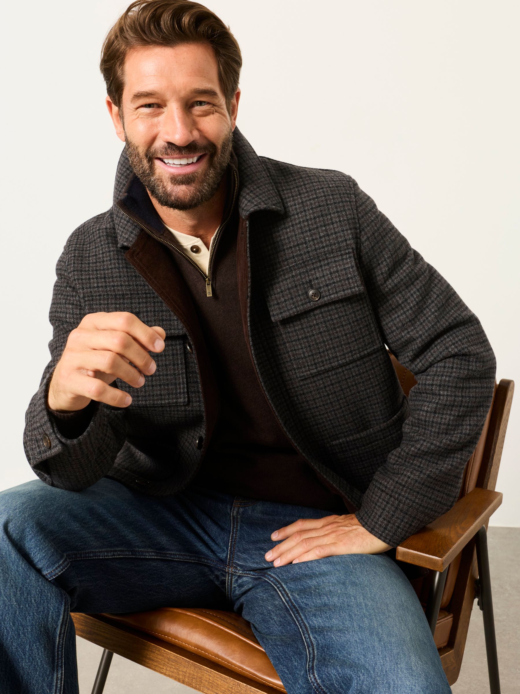 Check Barn Jacket in Charcoal Grey - Image 1 of 7 Check Barn Jacket in Charcoal Grey - Image 1 of 7