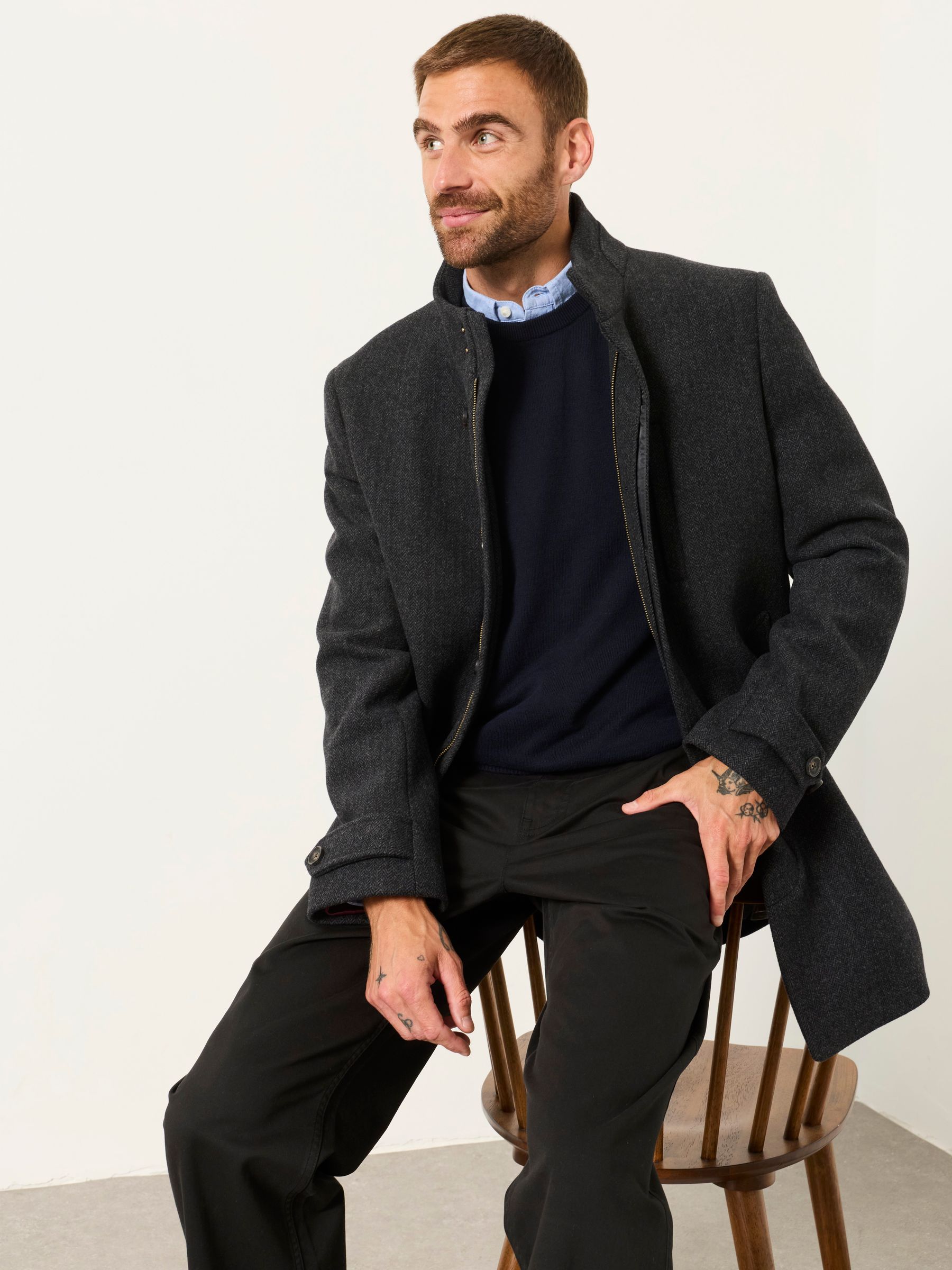 Pendeen Charcoal Grey Wool Mix Overcoat - Image 1 of 6