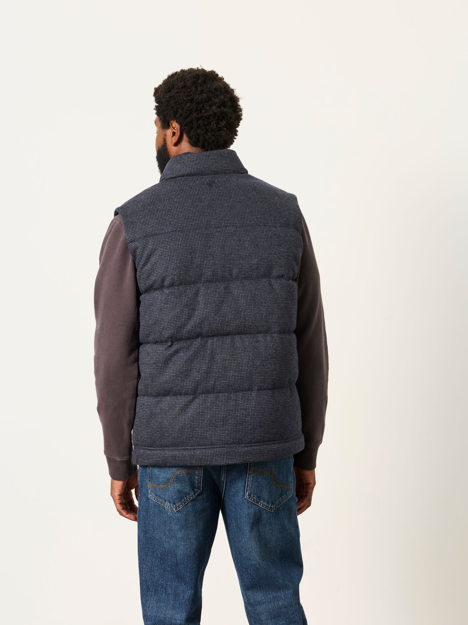 Tarn Micro Check Wool Mix Gilet in Navy - Image 2 of 7