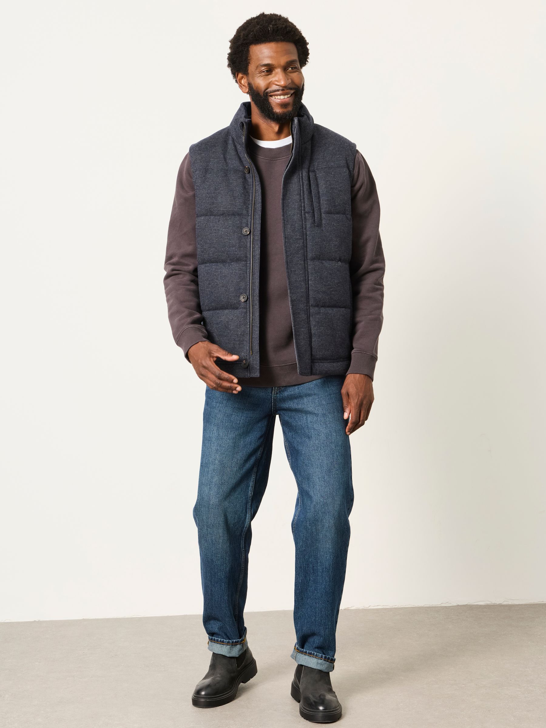 Tarn Micro Check Wool Mix Gilet in Navy - Image 3 of 7