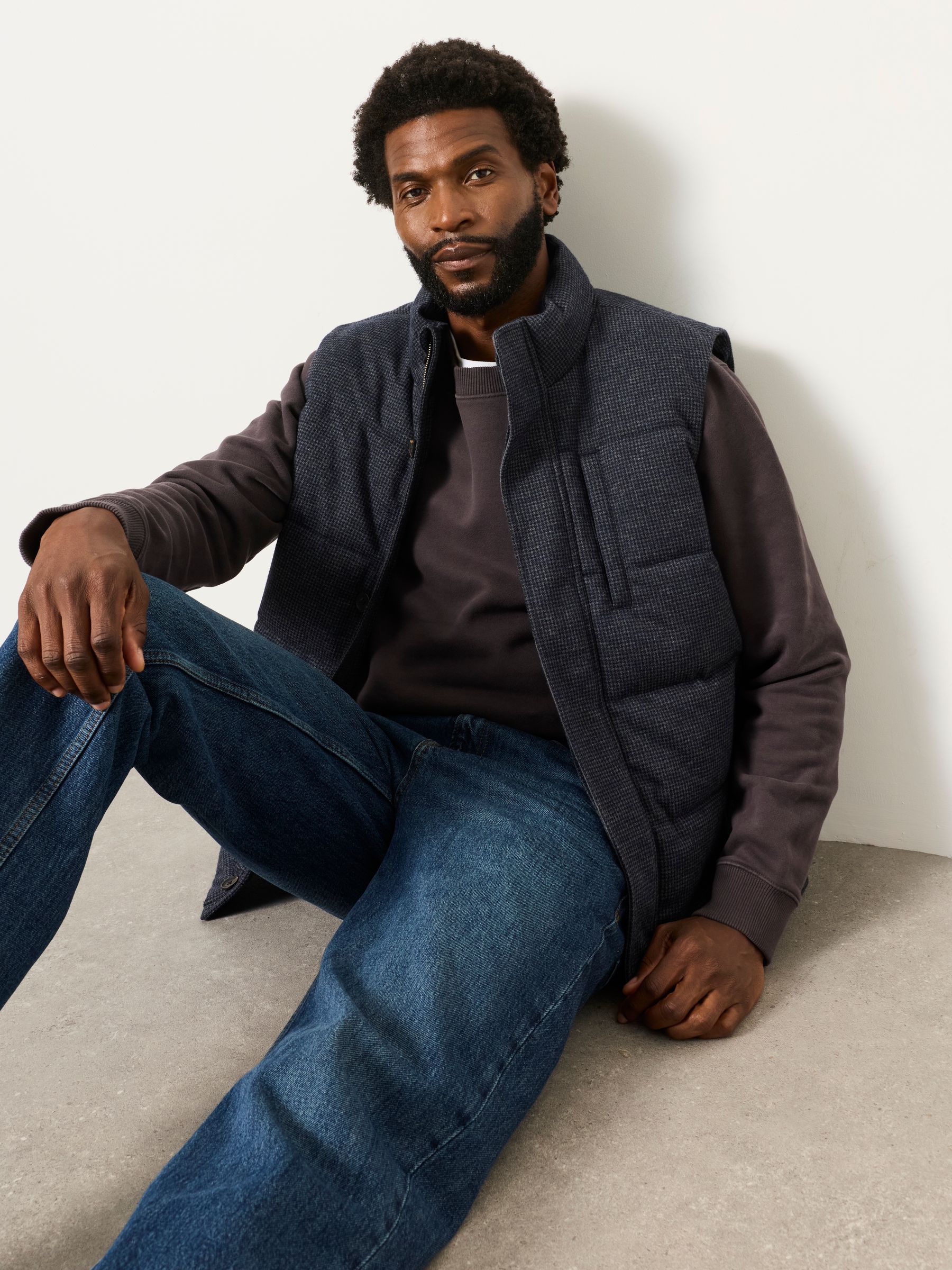 Tarn Micro Check Wool Mix Gilet in Navy - Image 4 of 7