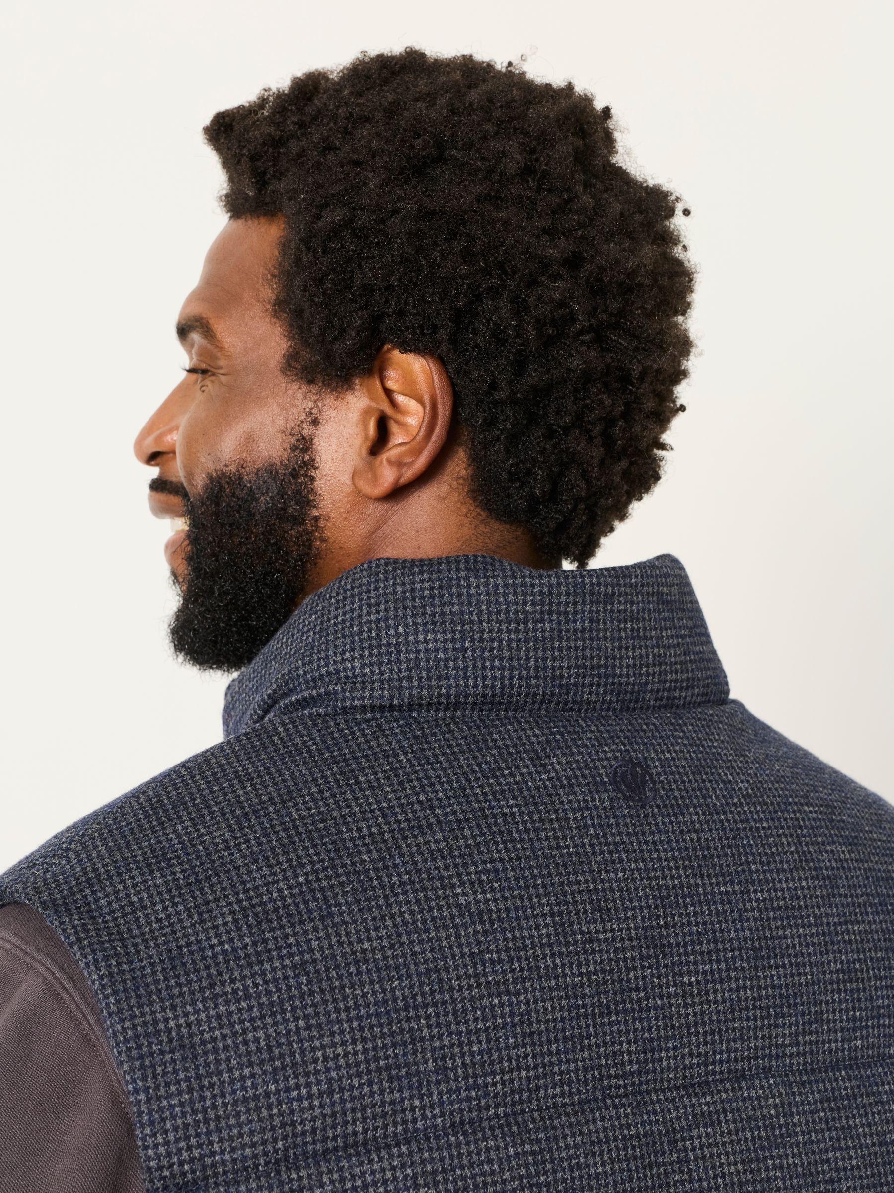 Tarn Micro Check Wool Mix Gilet in Navy - Image 6 of 7