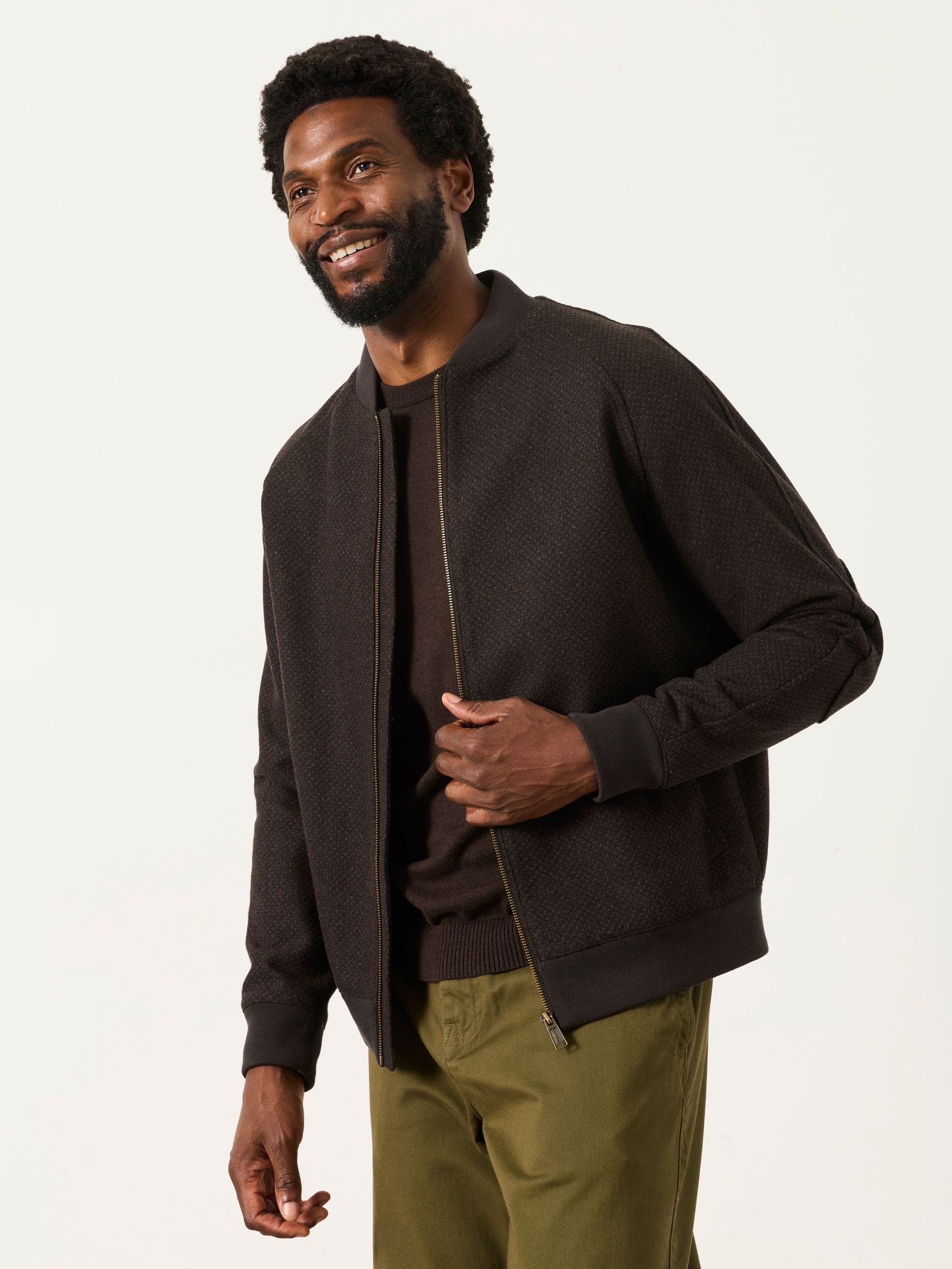 Brown Wool Mix Bomber Jacket - Image 1 of 6 Brown Wool Mix Bomber Jacket - Image 1 of 6