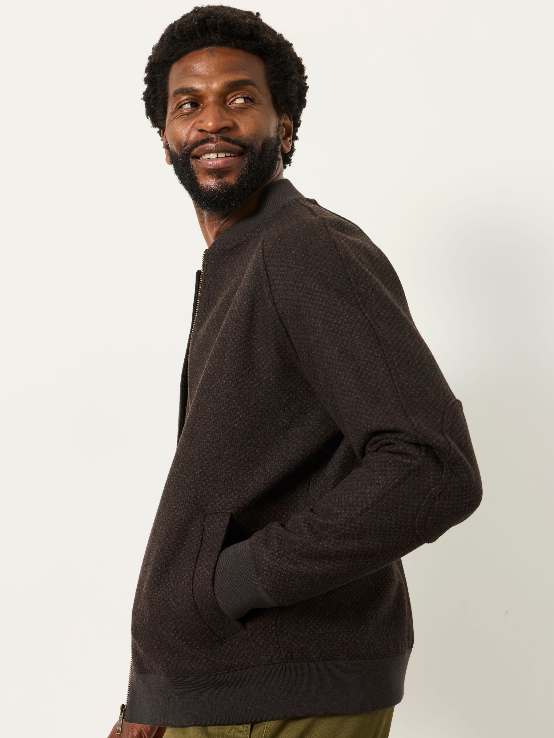Brown Wool Mix Bomber Jacket - Image 3 of 6