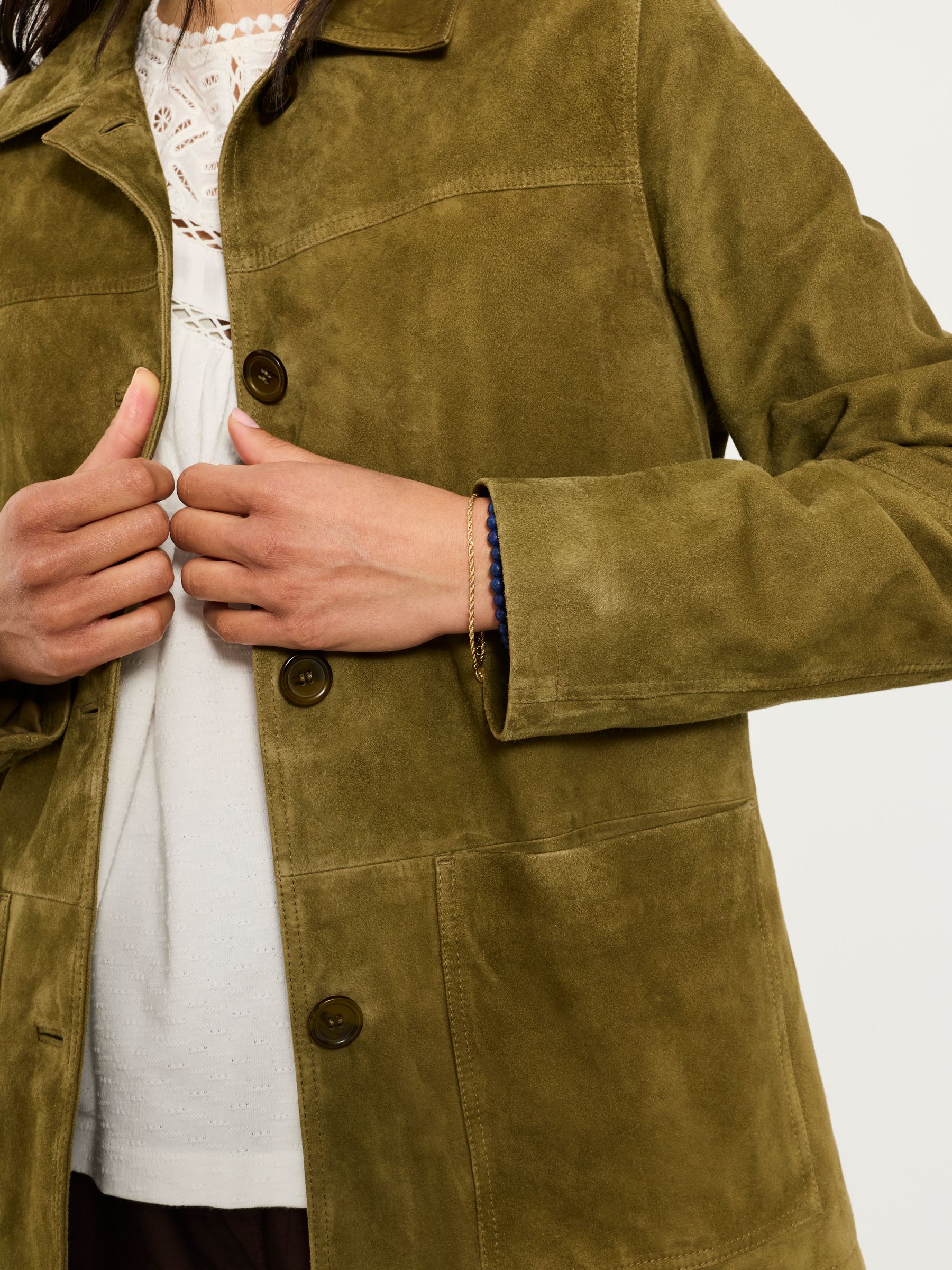 Erin Olive Green Petite Suede Jacket - Image 4 of 6