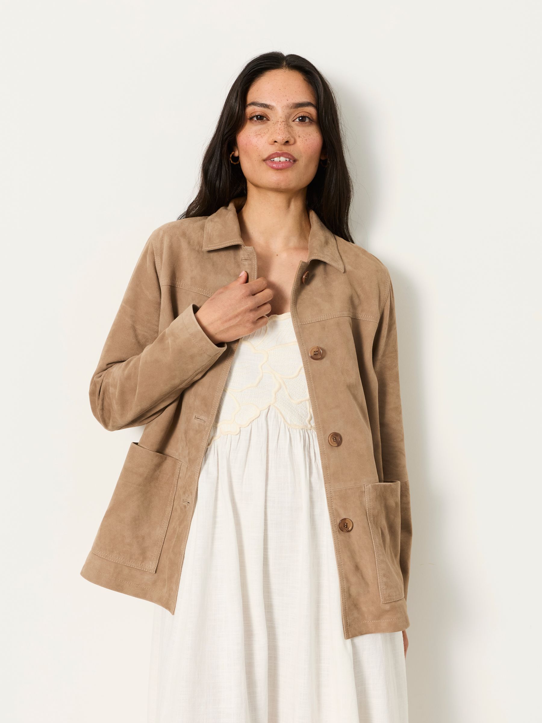 Erin Beige Petite Suede Jacket - Image 1 of 6