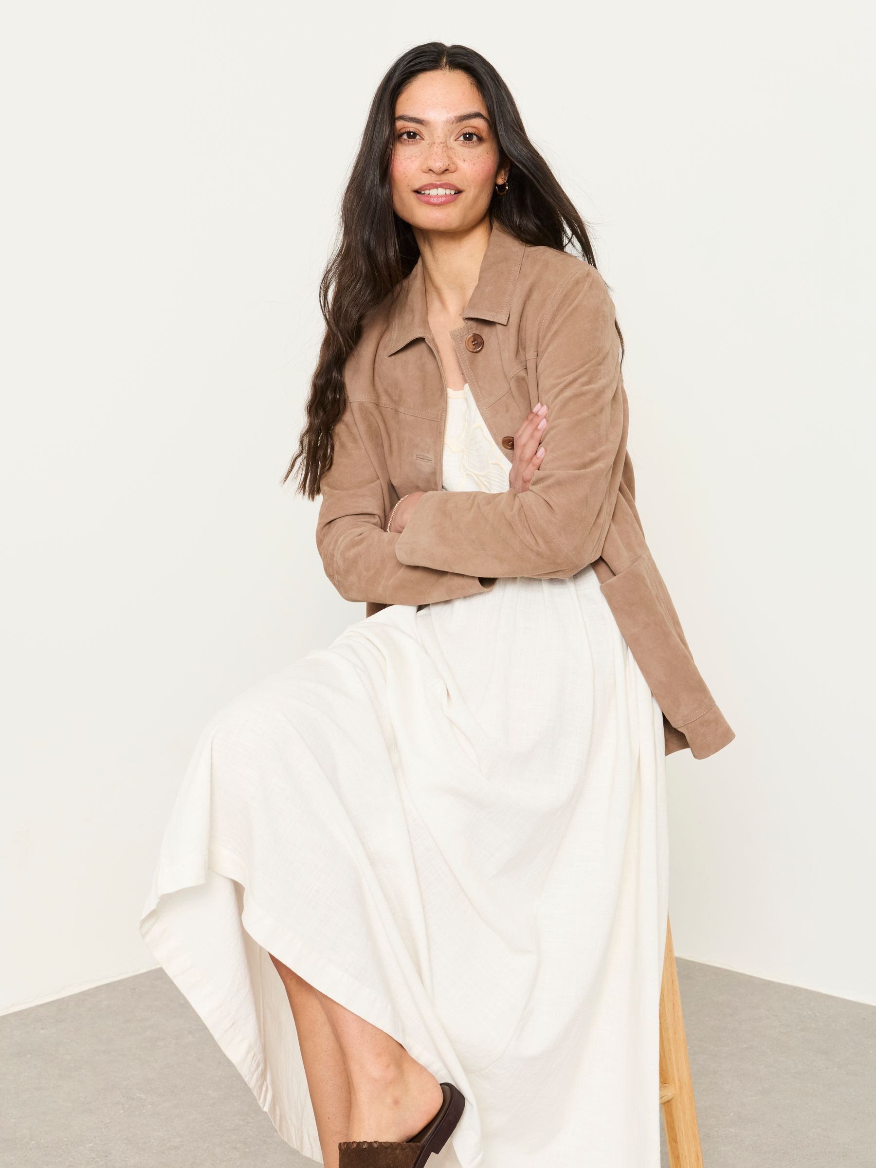 Erin Beige Petite Suede Jacket - Image 5 of 6