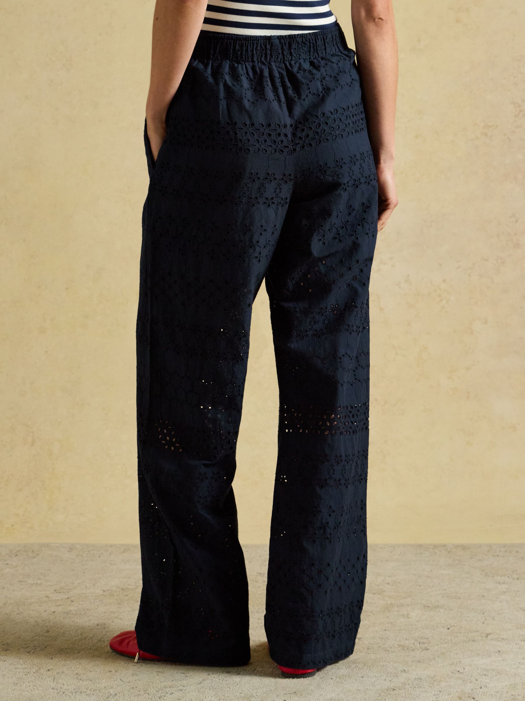 Hallie Navy Broderie Pull On Cotton Trousers - Image 2 of 6