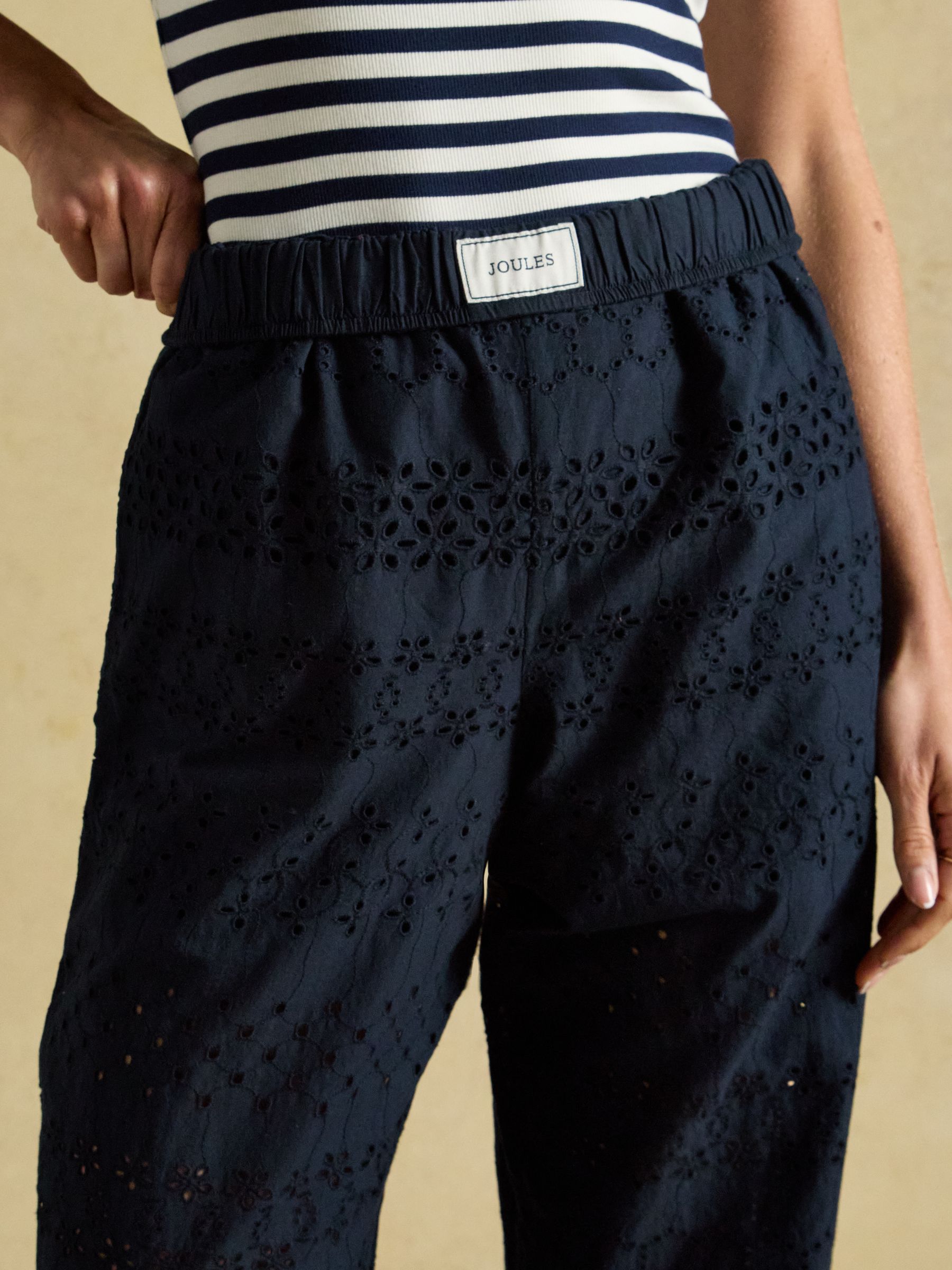Hallie Navy Broderie Pull On Cotton Trousers - Image 3 of 6