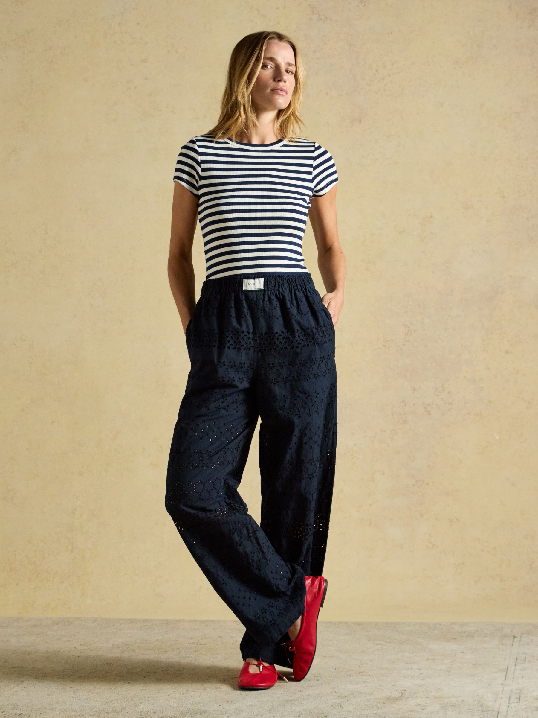 Hallie Navy Broderie Pull On Cotton Trousers - Image 4 of 6