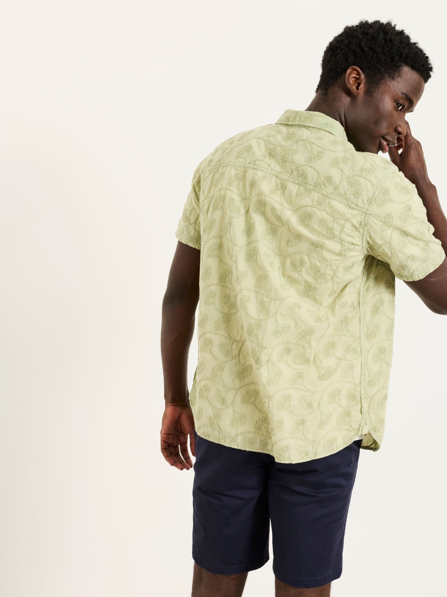 Green Short Sleeve Floral Embroidered Shirt - Image 2 of 5