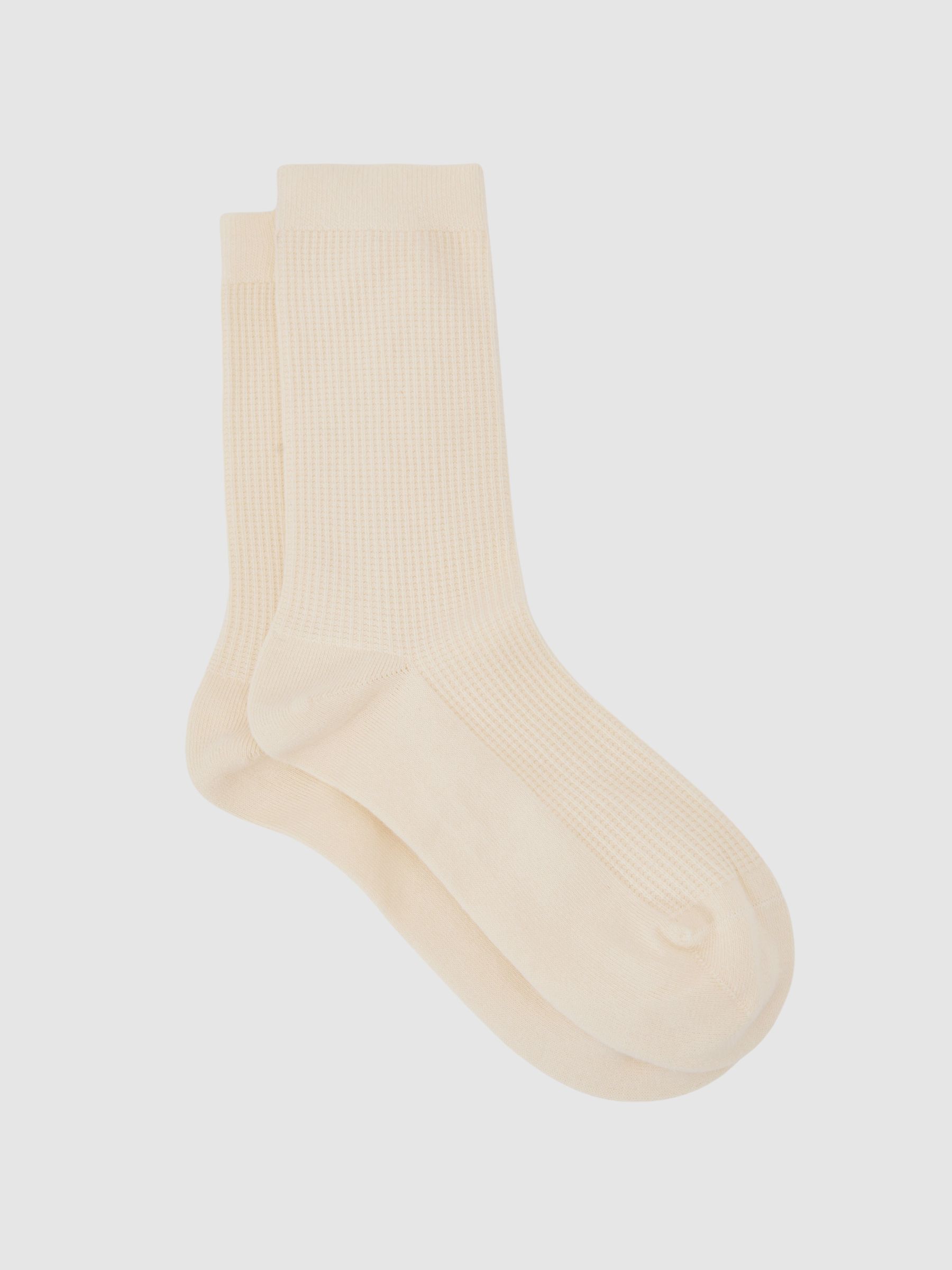 Cotton-Blend Textured Socks in Cream - image 3