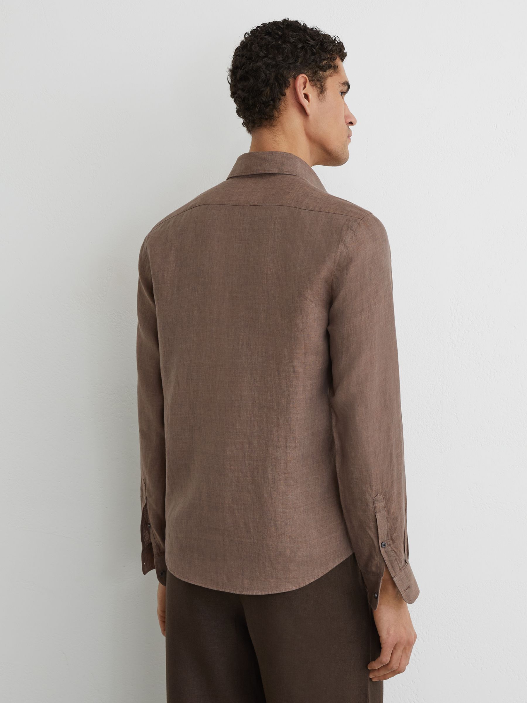 Linen Regular-Fit Button-Down Shirt in Espresso Brown - Image 5 of 7