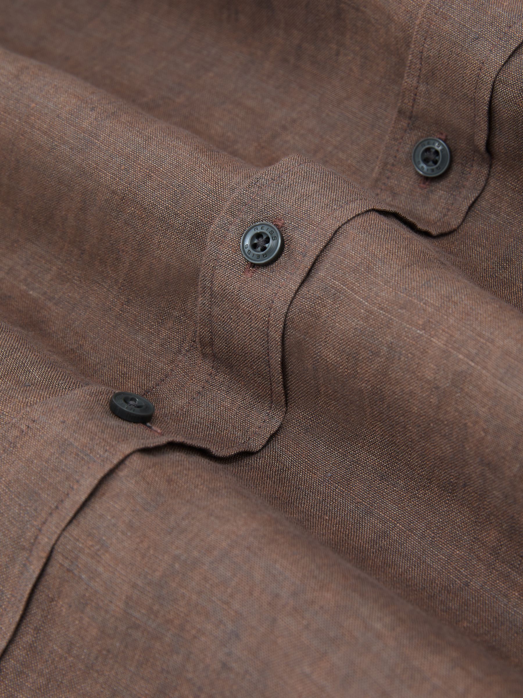 Linen Regular-Fit Button-Down Shirt in Espresso Brown - image 3