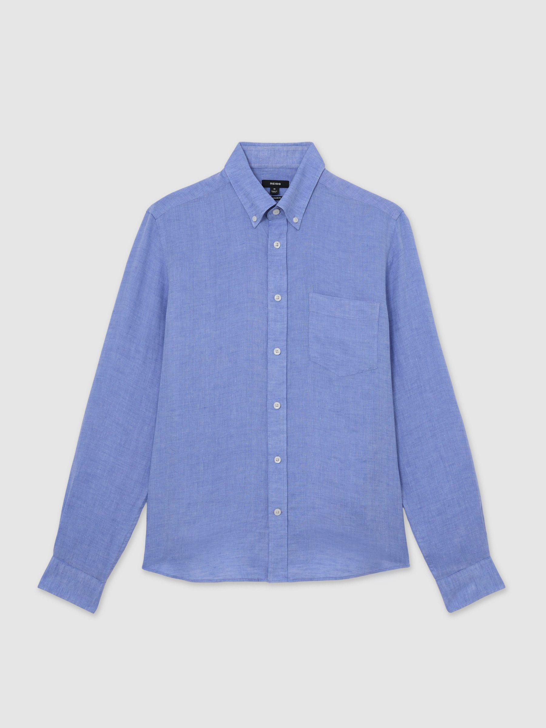 Linen Regular-Fit Button-Down Shirt in Buddy Blue - Image 2 of 6