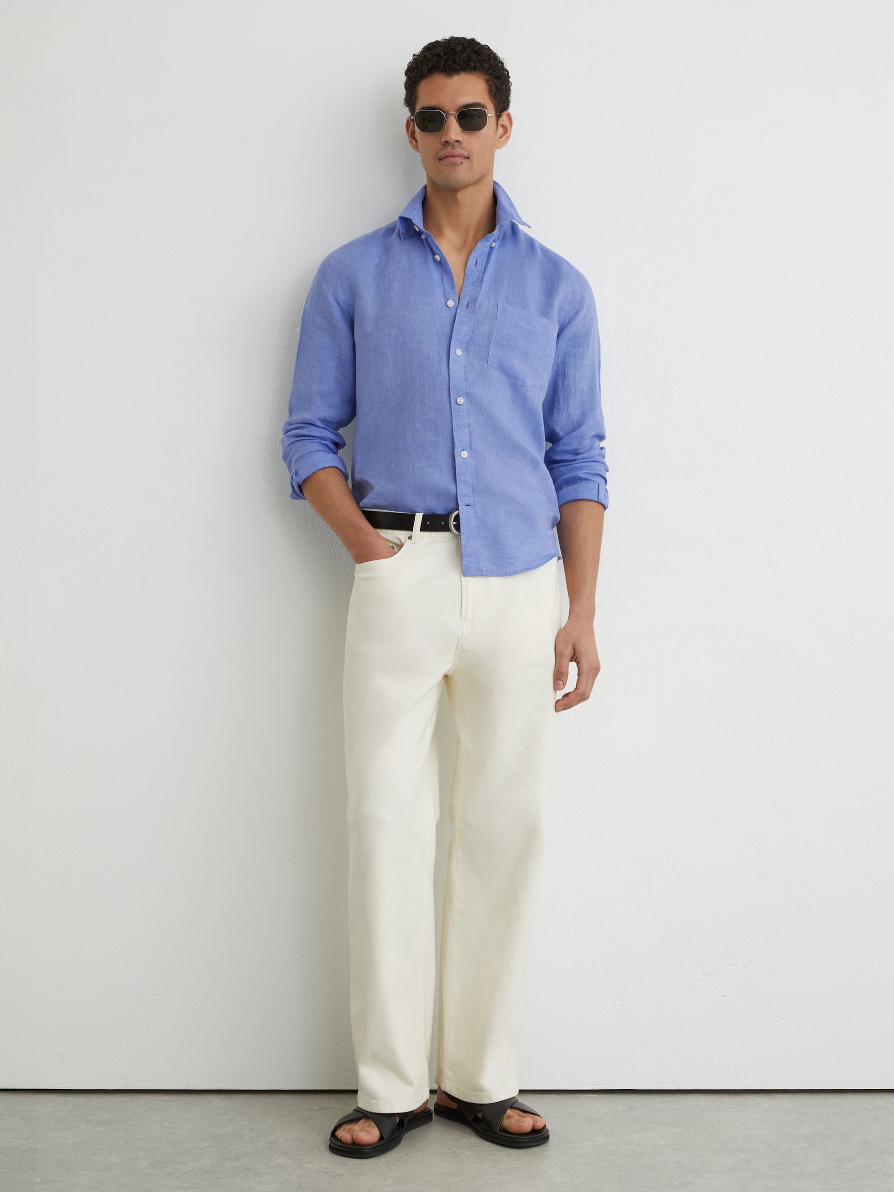 Linen Regular-Fit Button-Down Shirt in Buddy Blue - Image 3 of 6