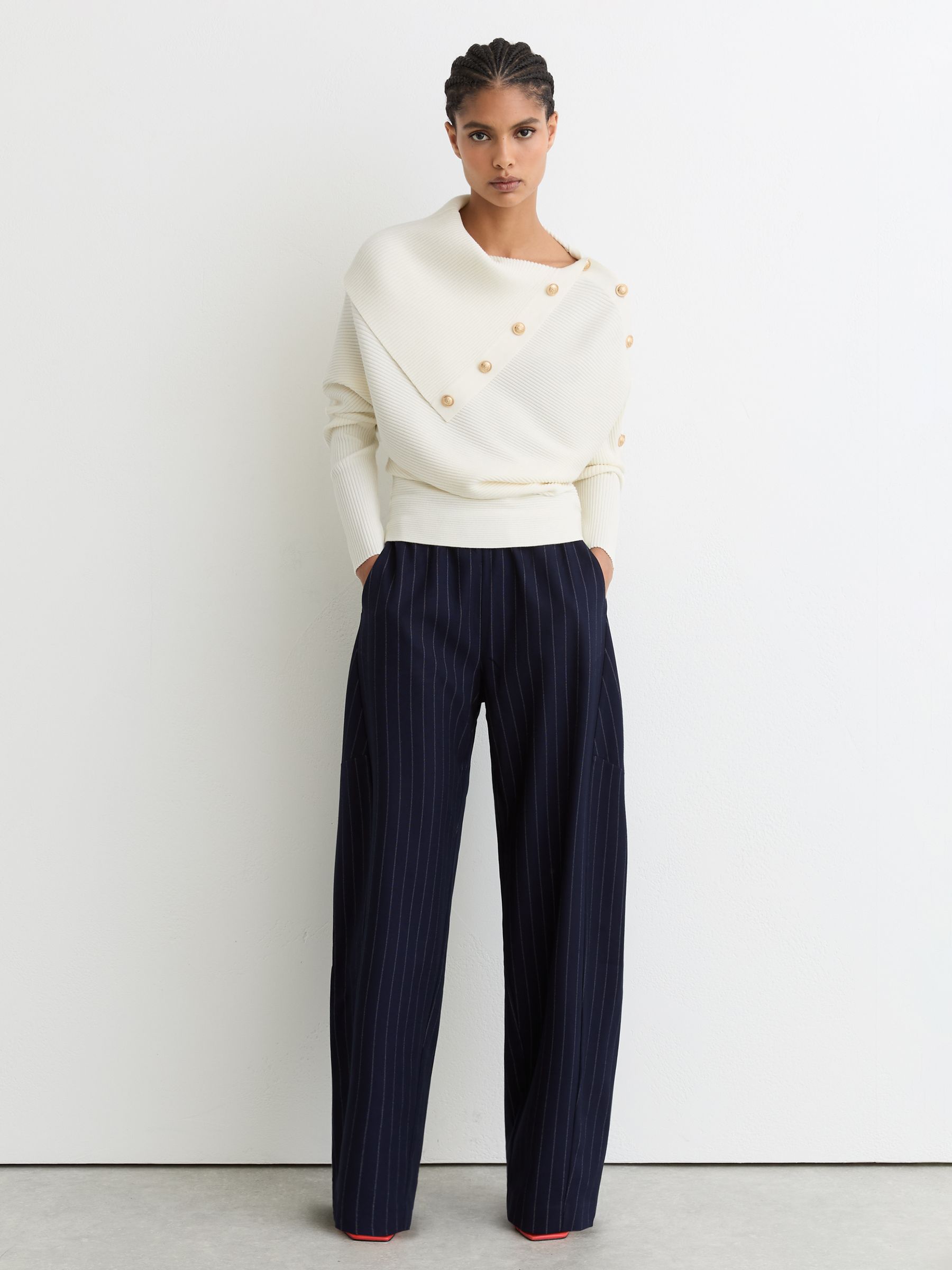 Rib-Knit Button Shawl Jumper in Ivory - image 2
