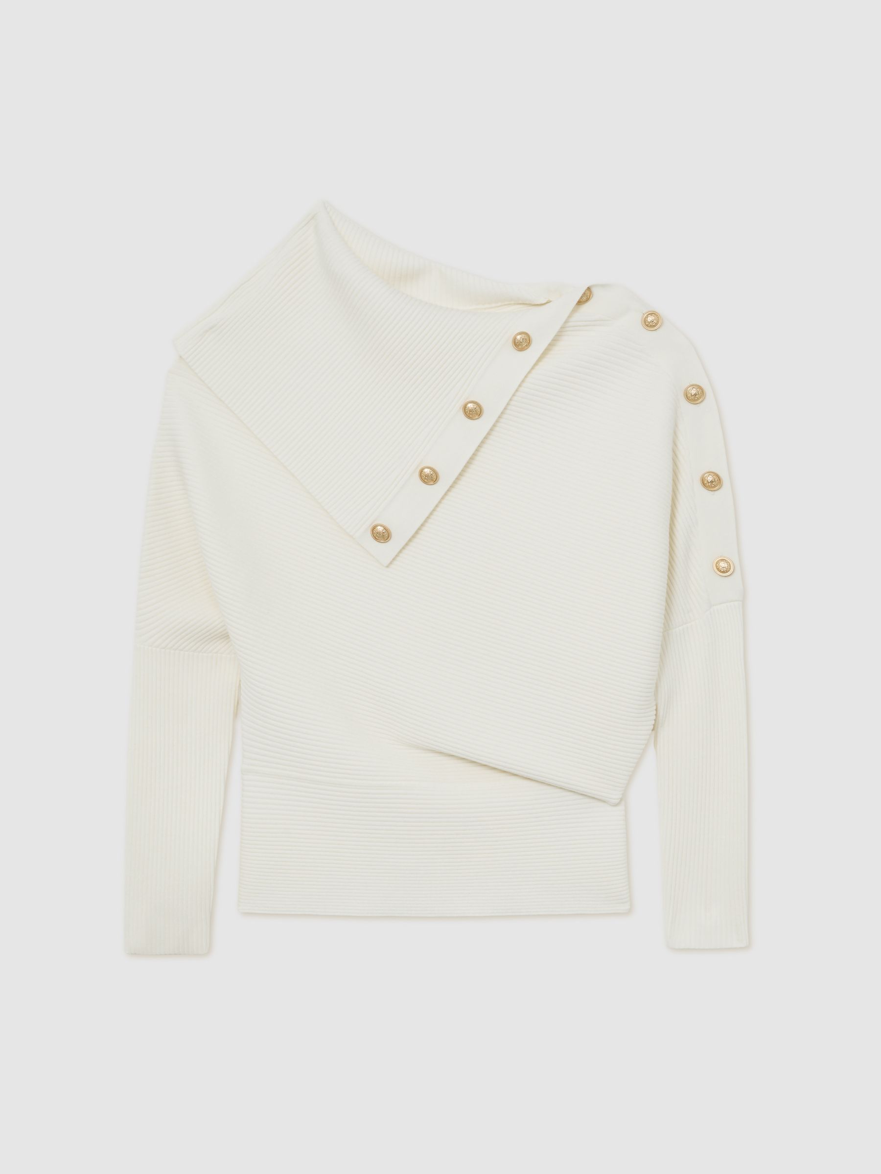 Rib-Knit Button Shawl Jumper in Ivory - Image 2 of 7