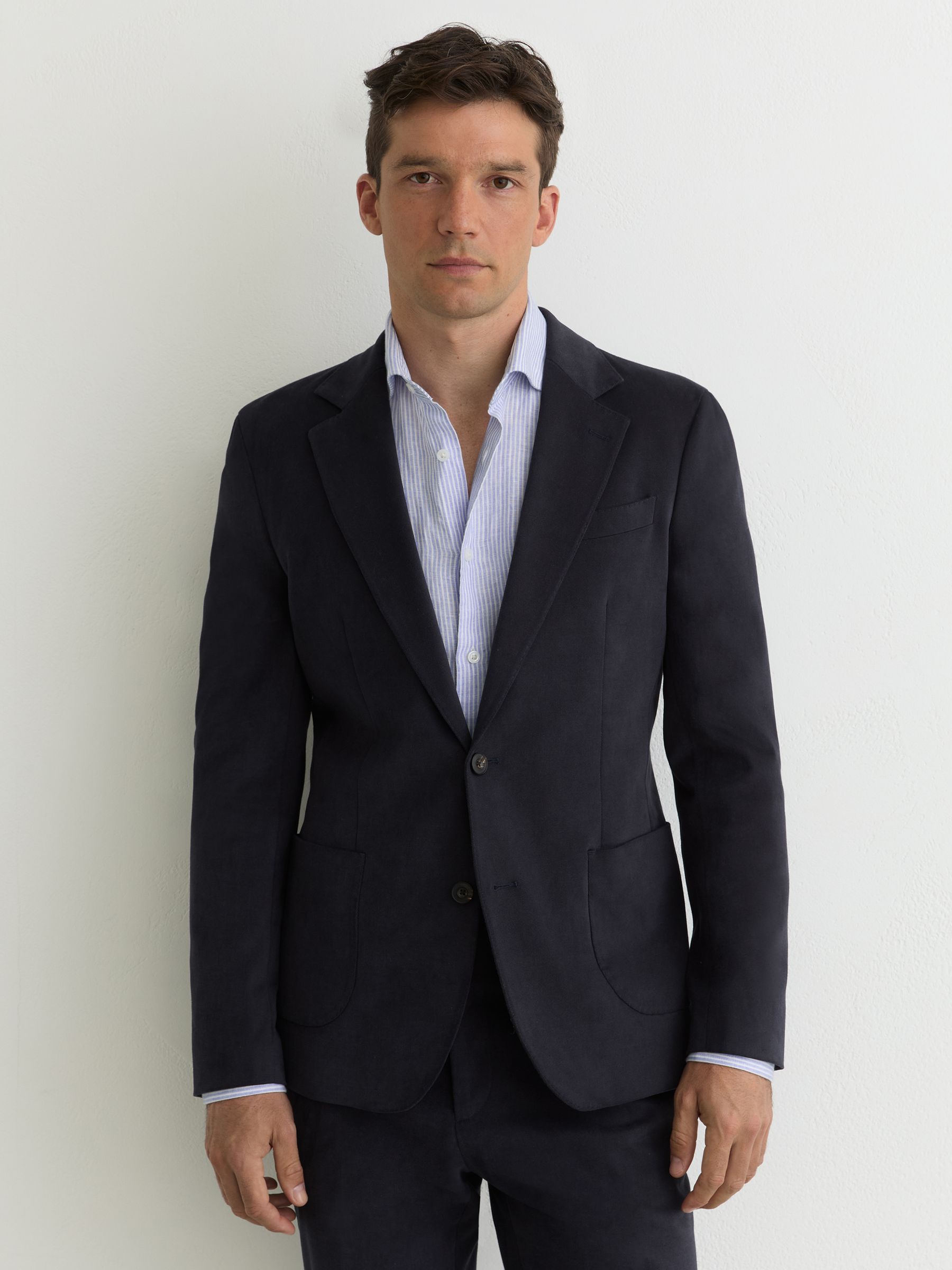 Brushed Twill Single-Breasted Blazer Tailored-Fit in Navy - image 4