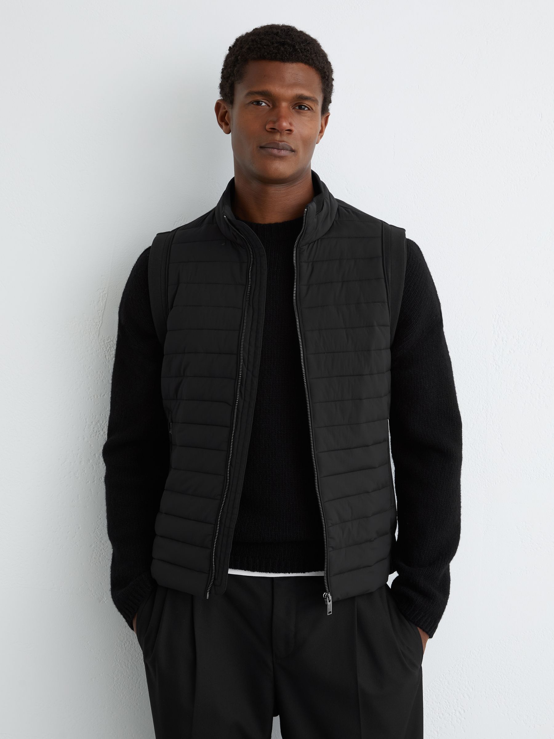 Quilt and Knit Zip-Through Gilet in Black - image 2